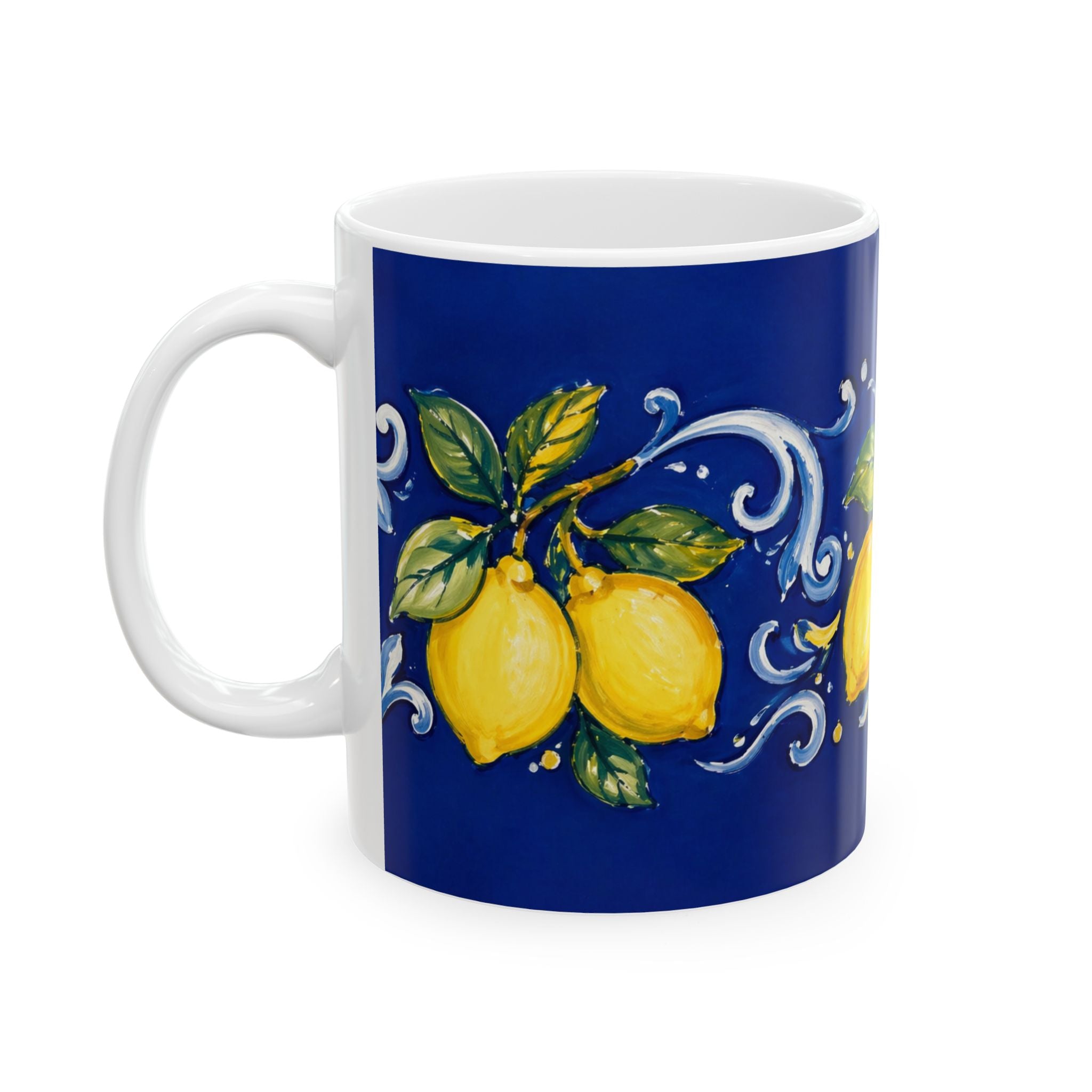 Little Italy Amalfi Blue with Lemon Mug — Italian Mediterranean Pattern Coffee Cup (11oz)