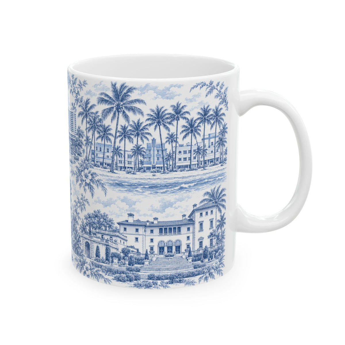 Miami Blue Toile de Jouy Ceramic Mug — Florida Chinoiserie (11oz)