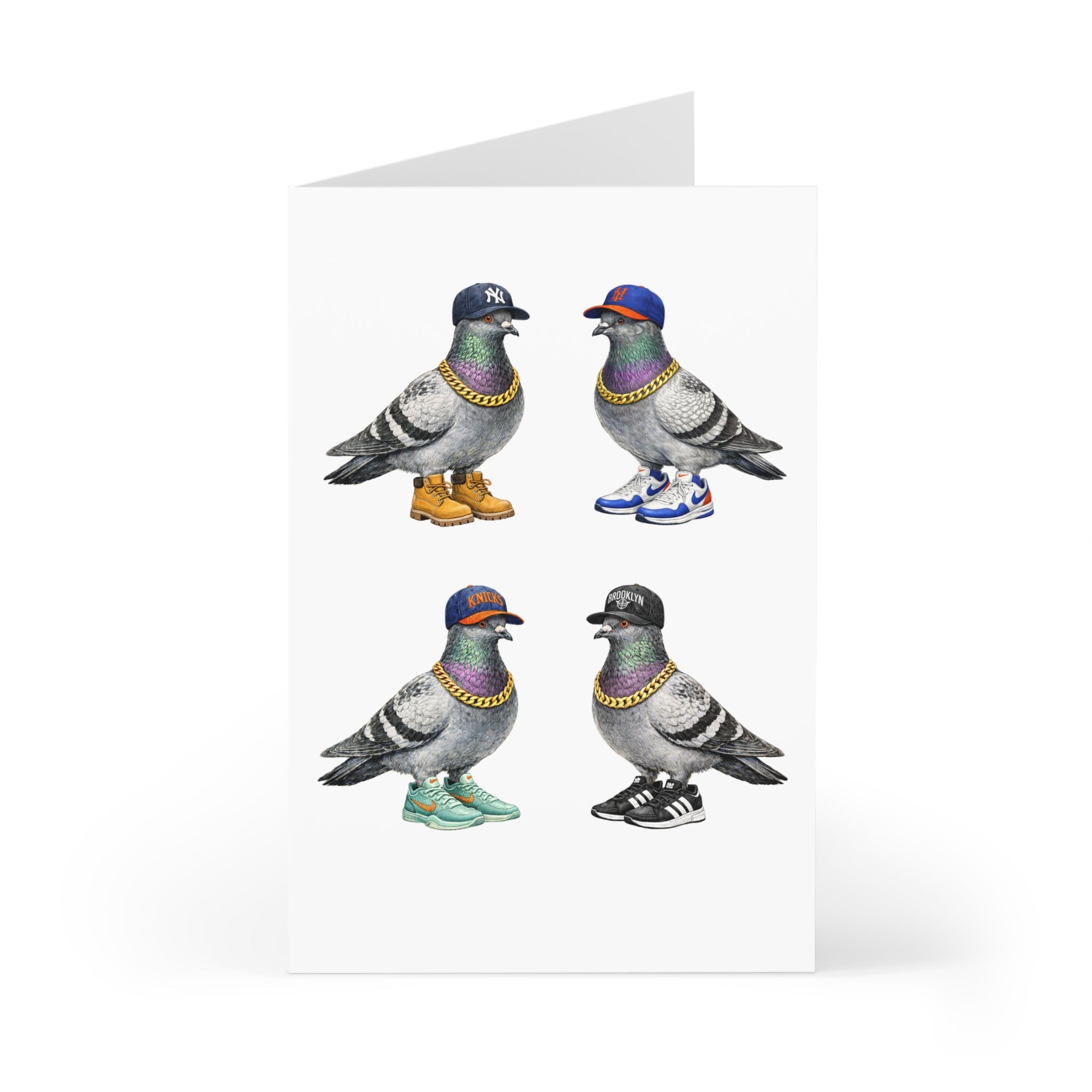 New York Sports Fan NYC Pigeon Greeting Cards | NY Sports Yankees Mets Knicks Nets Bird Lover Card Pack of 7