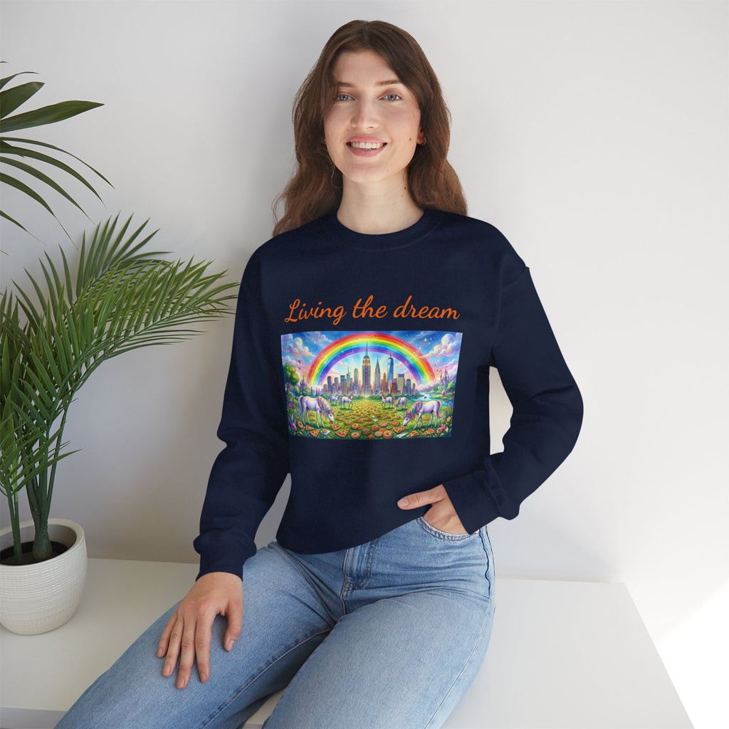 Sudadera NYC Living the Dream Nueva York Es un Cuento de Hadas con Arcoíris y Unicornios