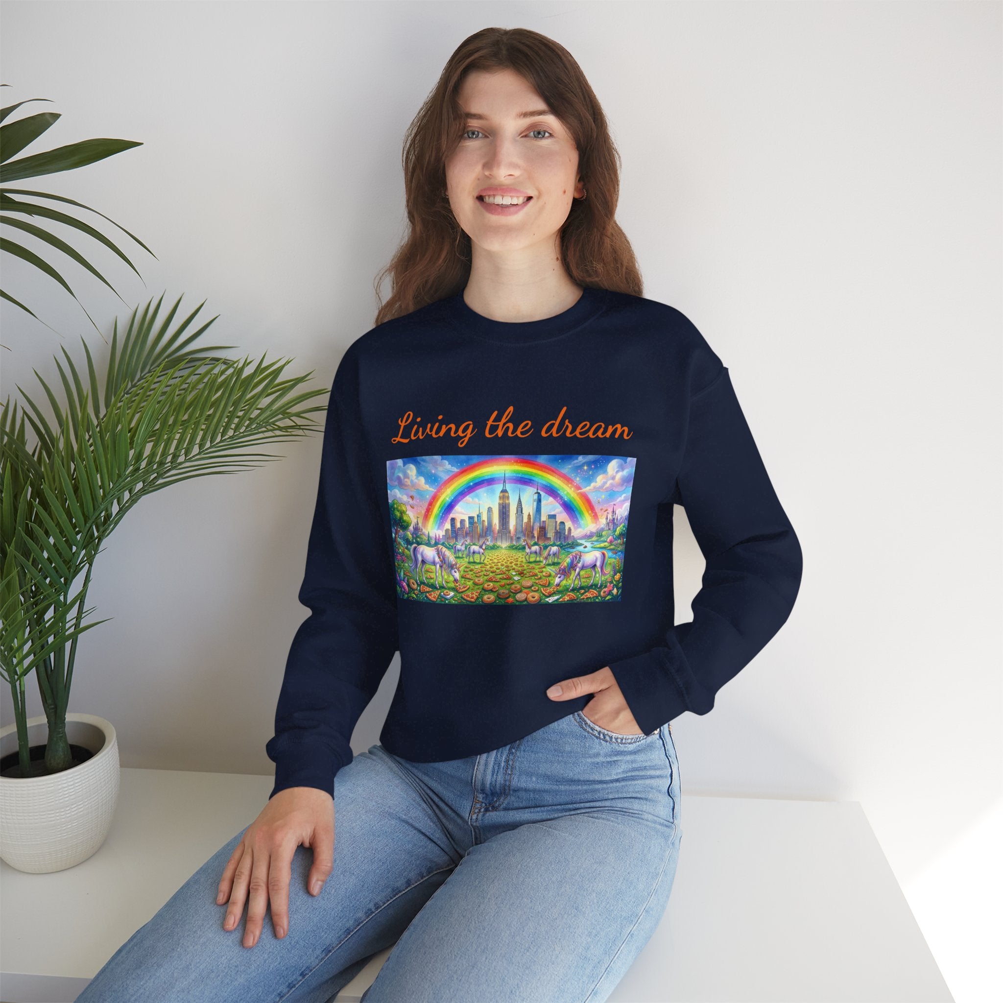 Sudadera NYC Living the Dream Nueva York Es un Cuento de Hadas con Arcoíris y Unicornios