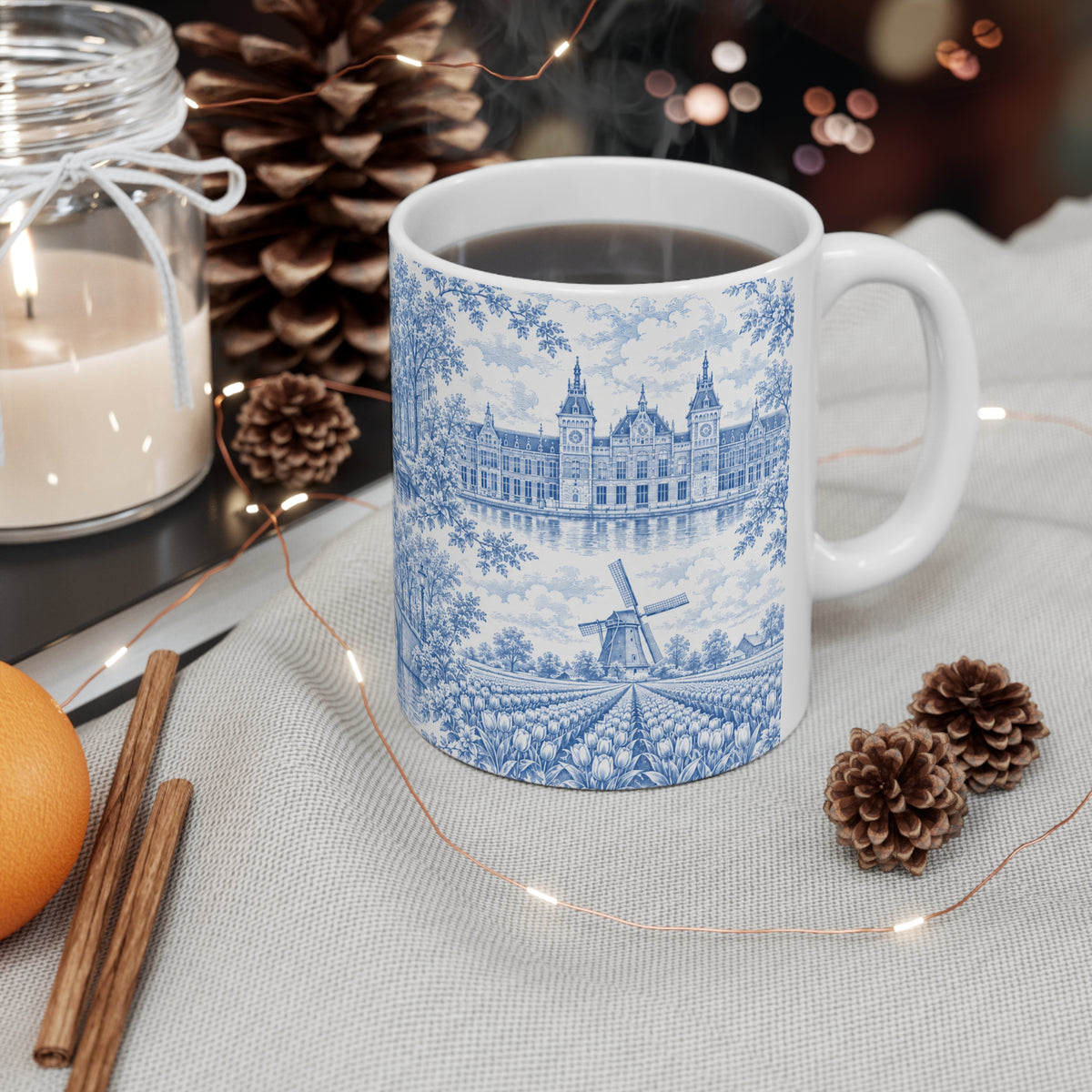 Amsterdam Blue Toile de Jouy Ceramic Mug — (11oz; Ships from Europe)