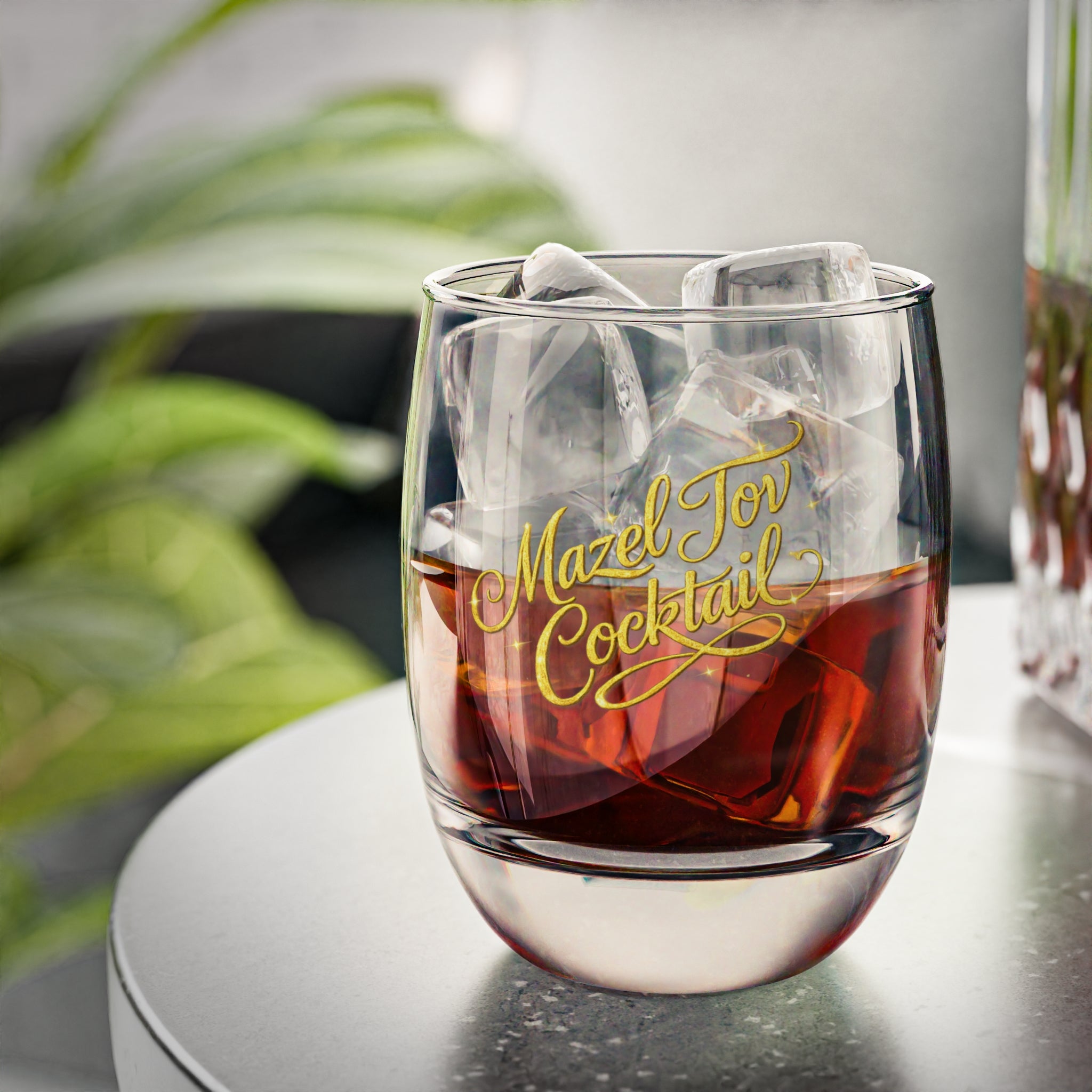 Mazel Tov Cocktail Glass – Gold Script Stemless Glass for Celebrations