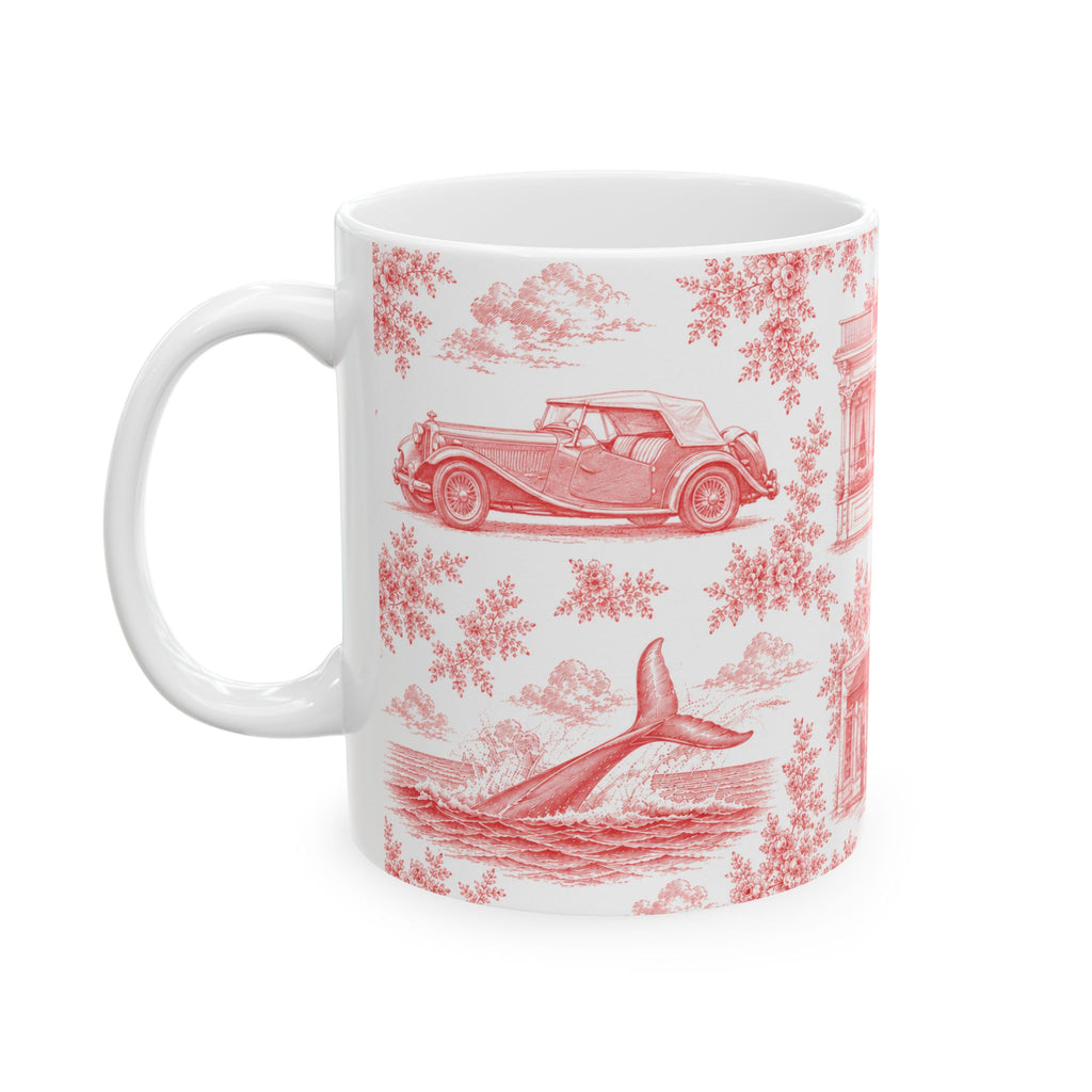 Sag Harbor Red Toile de Jouy Mug | Hamptons Chinoiserie Ceramic Coffee Cup