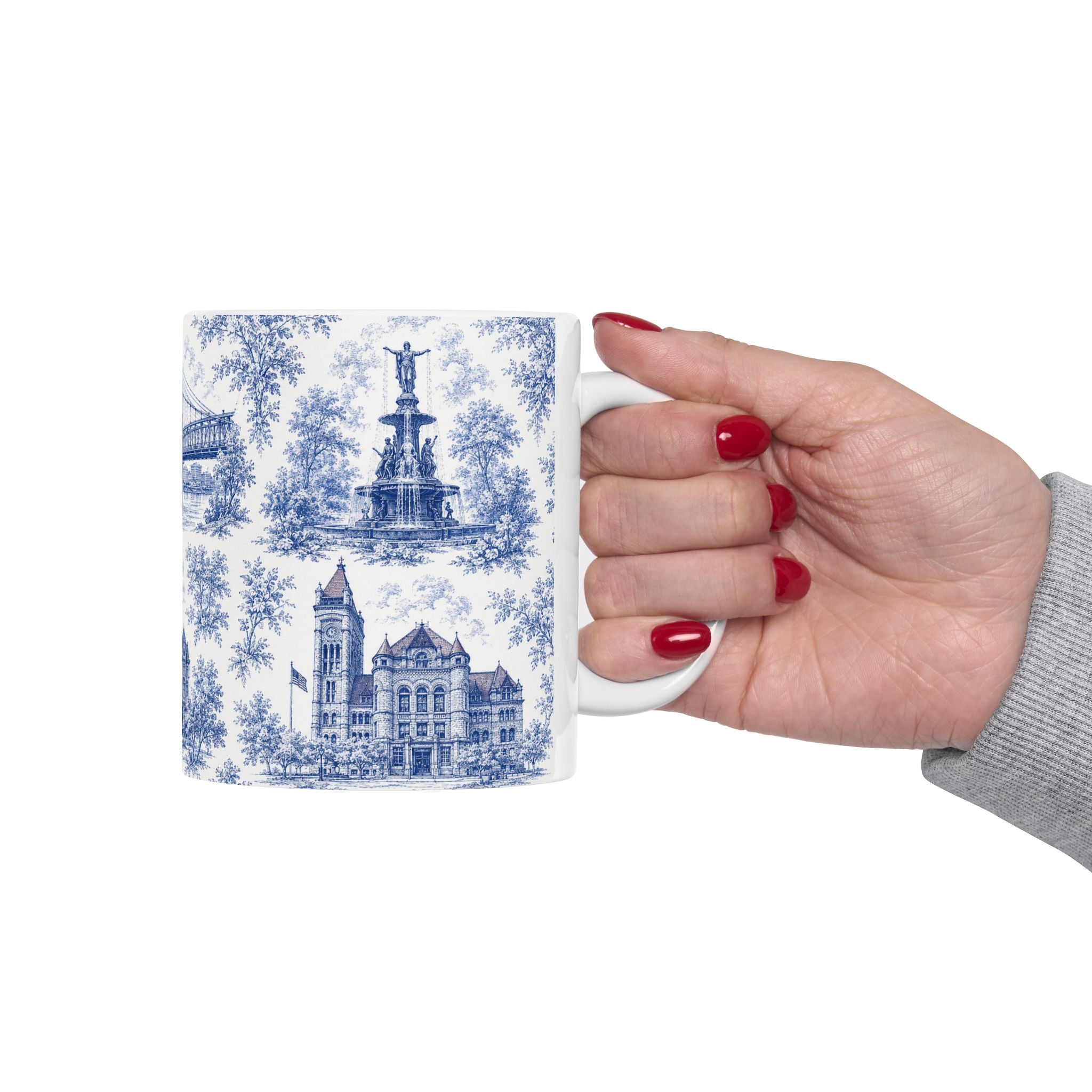 Cincinnati Blue Toile de Jouy Ceramic Mug — Coffee mug 11oz