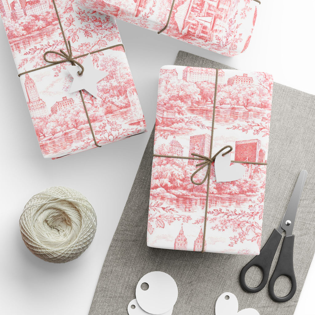 Central Park Red Toile NYC Wrapping Paper | New York City Scenic Toile Pattern Roll