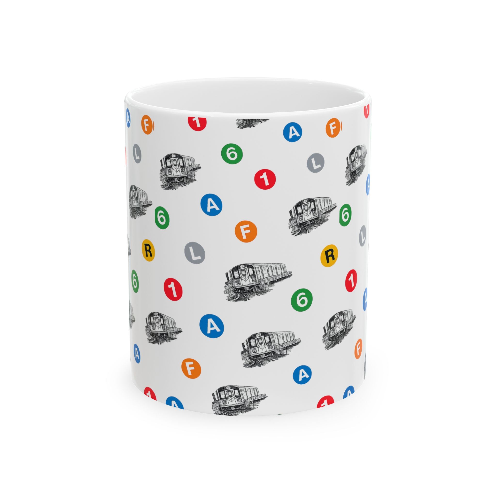 New York Subway Train Transit Icons Mug | NYC Metro Subway Pattern 11oz Coffee Tea Cup