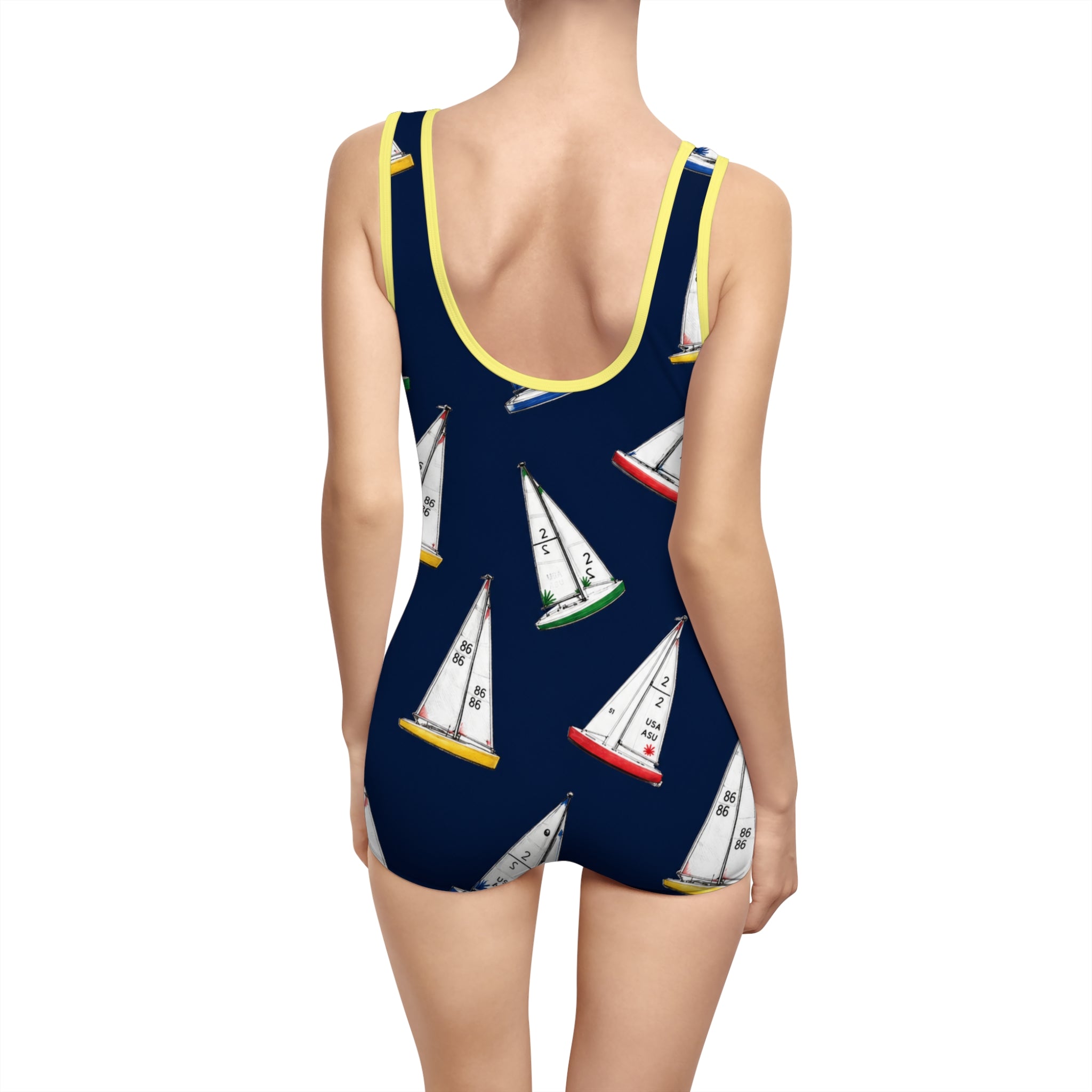 Central Park Model Sailboats One-Piece Swimsuit — Nautical Navy Women’s Swimwear