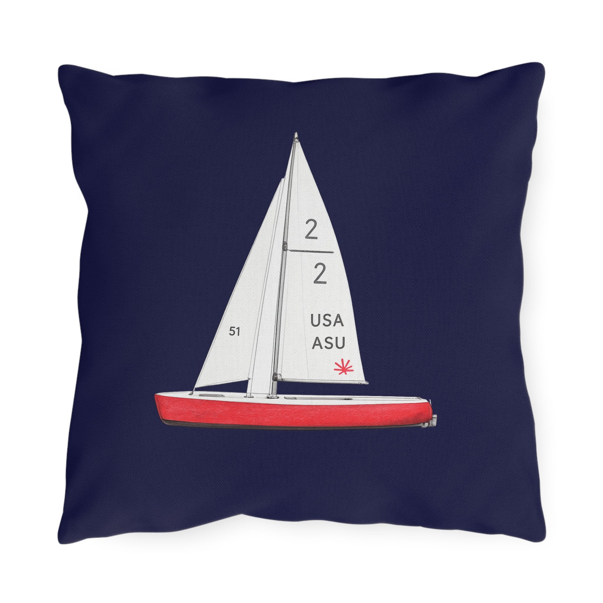 Central Park Model Sailboat  Navy Outdoor Pillow  – Cozy Hamptons Patio Throw Cushion