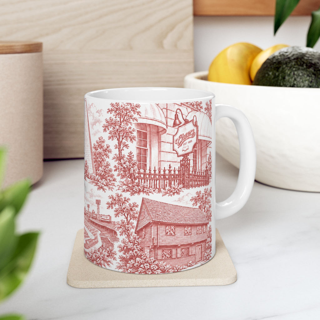 Boston Red Toile de Jouy Ceramic Mug – Boston Chinoiserie (11oz)