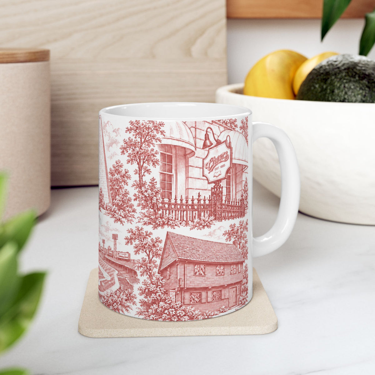Boston Red Toile de Jouy Ceramic Mug – Boston Chinoiserie (11oz)