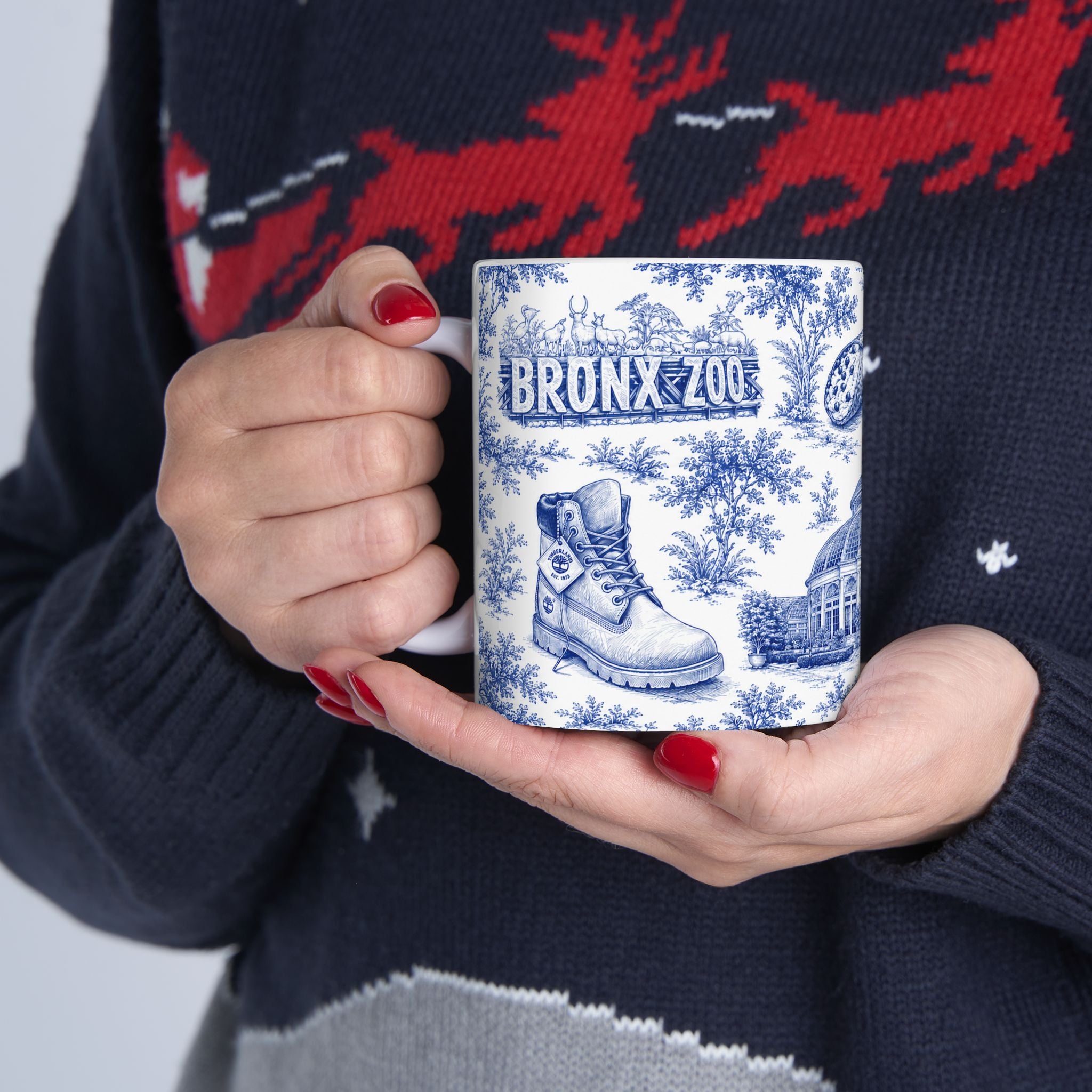 Bronx Blue Toile de Jouy Mug | NYC Chinoiserie Ceramic Coffee Cup