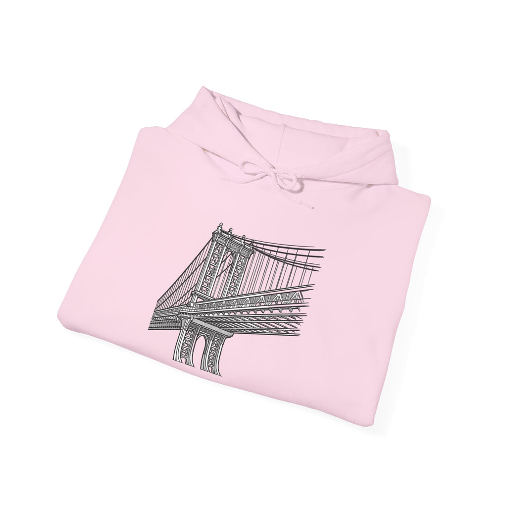 Manhattan Bridge Sketch Hoodie — New York City Bridge Pullover Hooded Sweatshirt