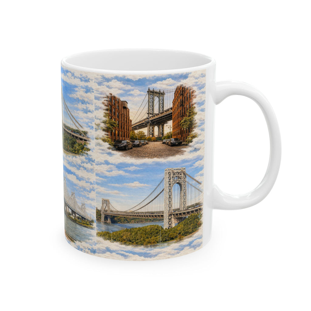 The Bridges of New York County Toile Mug | NYC Bridges Ceramic Coffee Mug