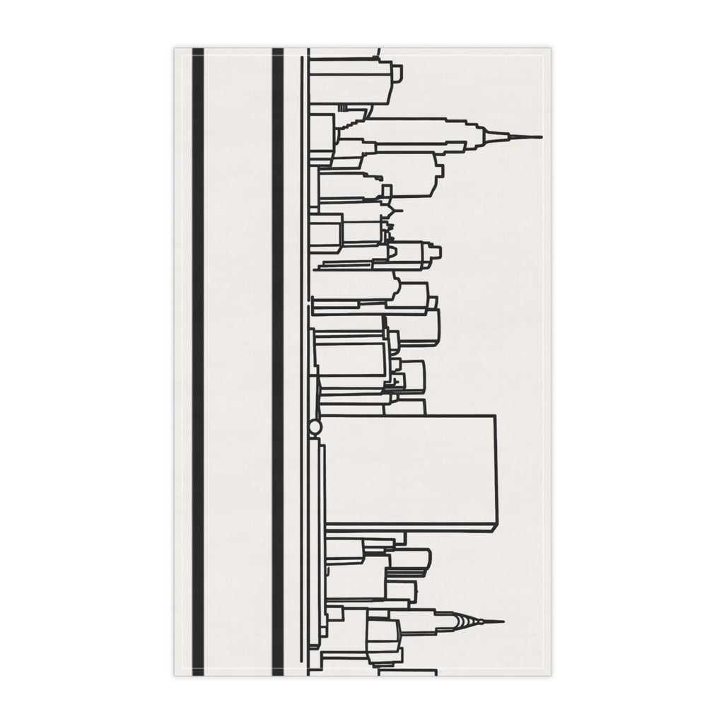 NYC Manhattan Skyline Tea Towel — Minimal Black & White New York City Skyline Kitchen Linen