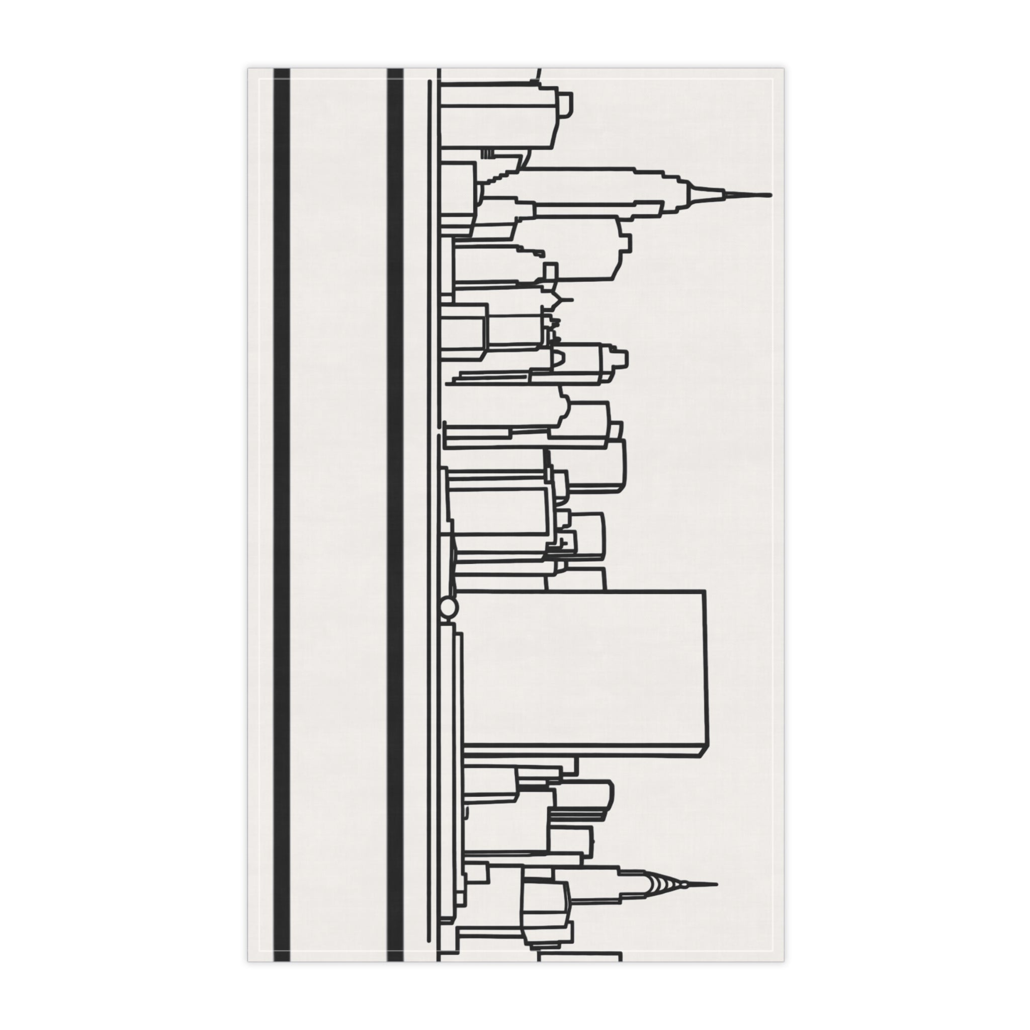 NYC Manhattan Skyline Tea Towel — Minimal Black & White New York City Skyline Kitchen Linen