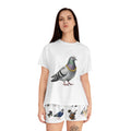 White NYC Pigeons Pattern Short Pajama Set | New York City Bird Lovers PJs Cozy Sleepwear