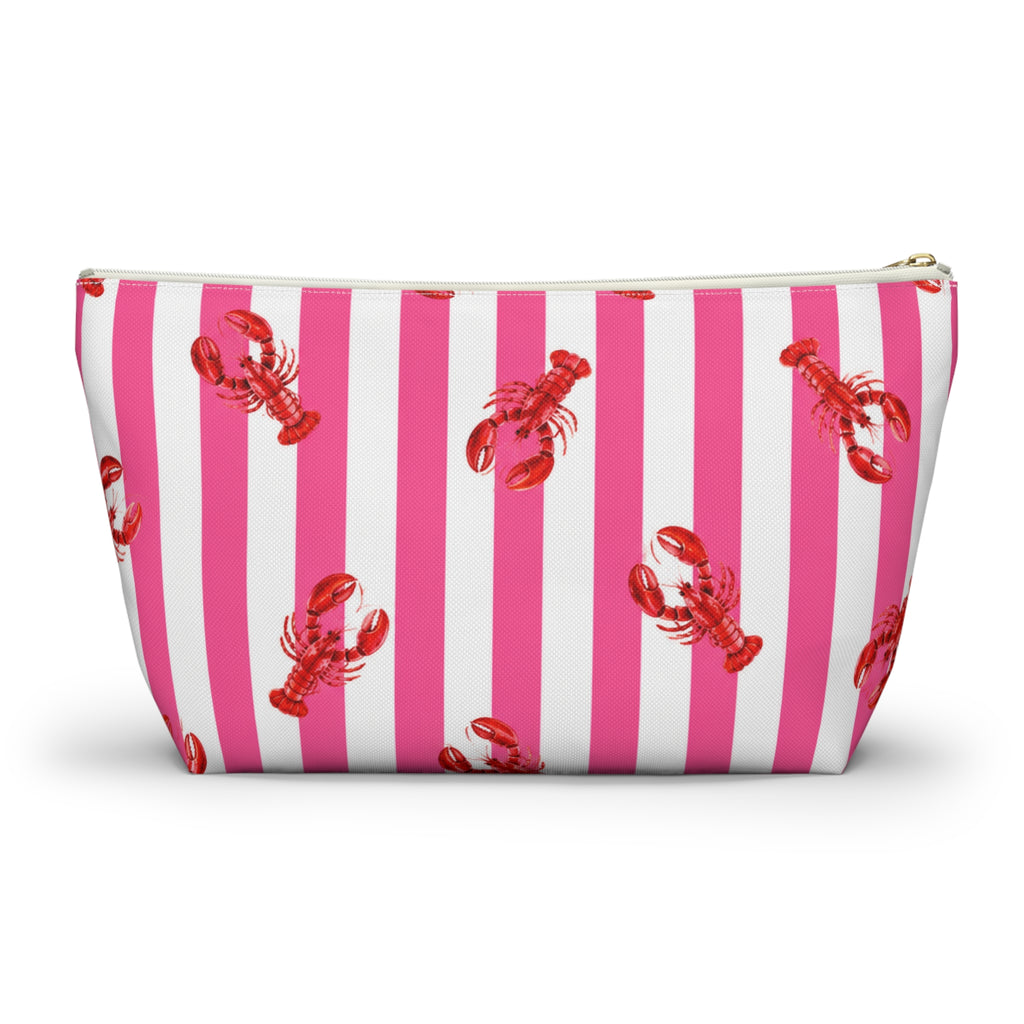 Hamptons Lobster Pink and White Makeup Pouch —  T-Bottom Travel Bag