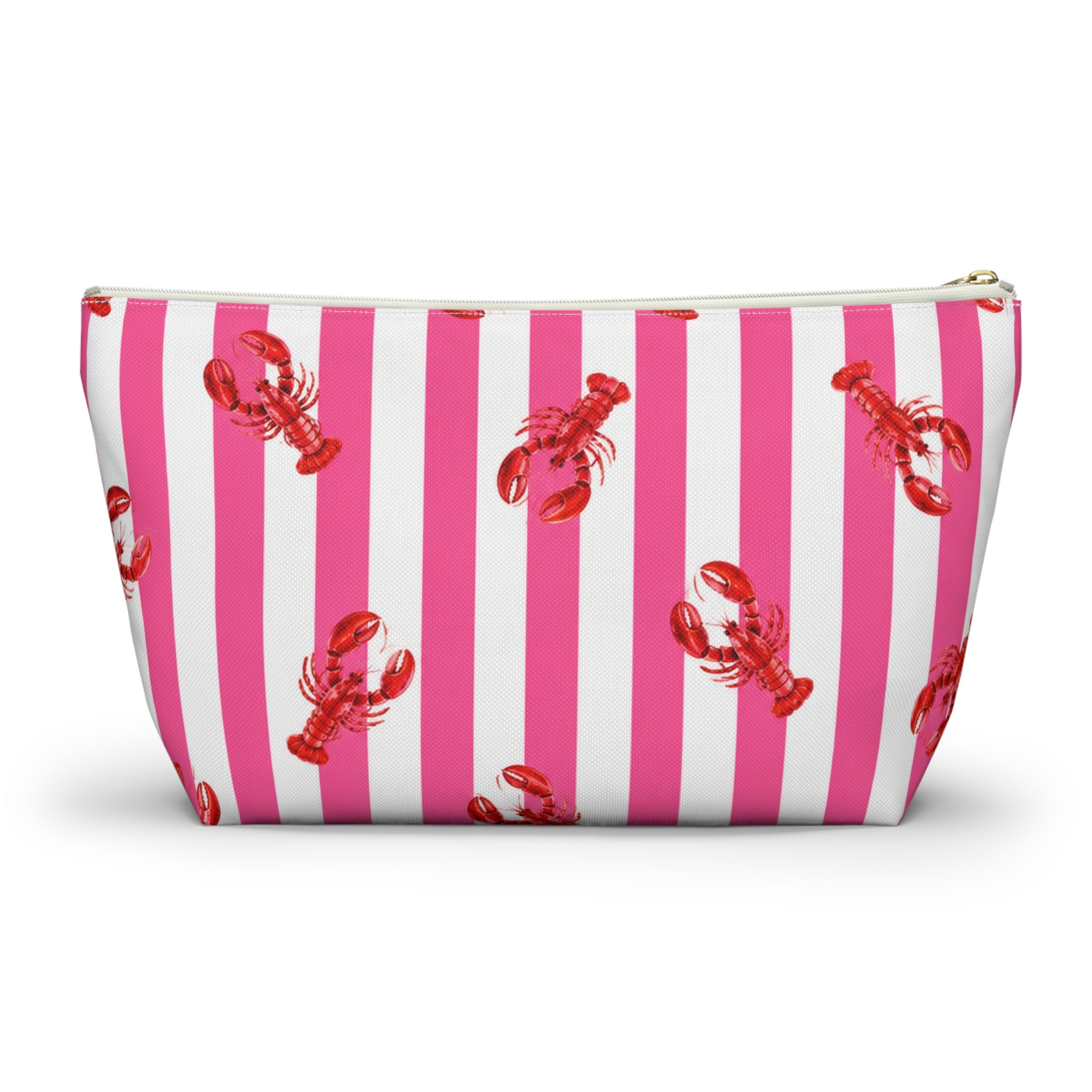Hamptons Lobster Pink and White Makeup Pouch —  T-Bottom Travel Bag