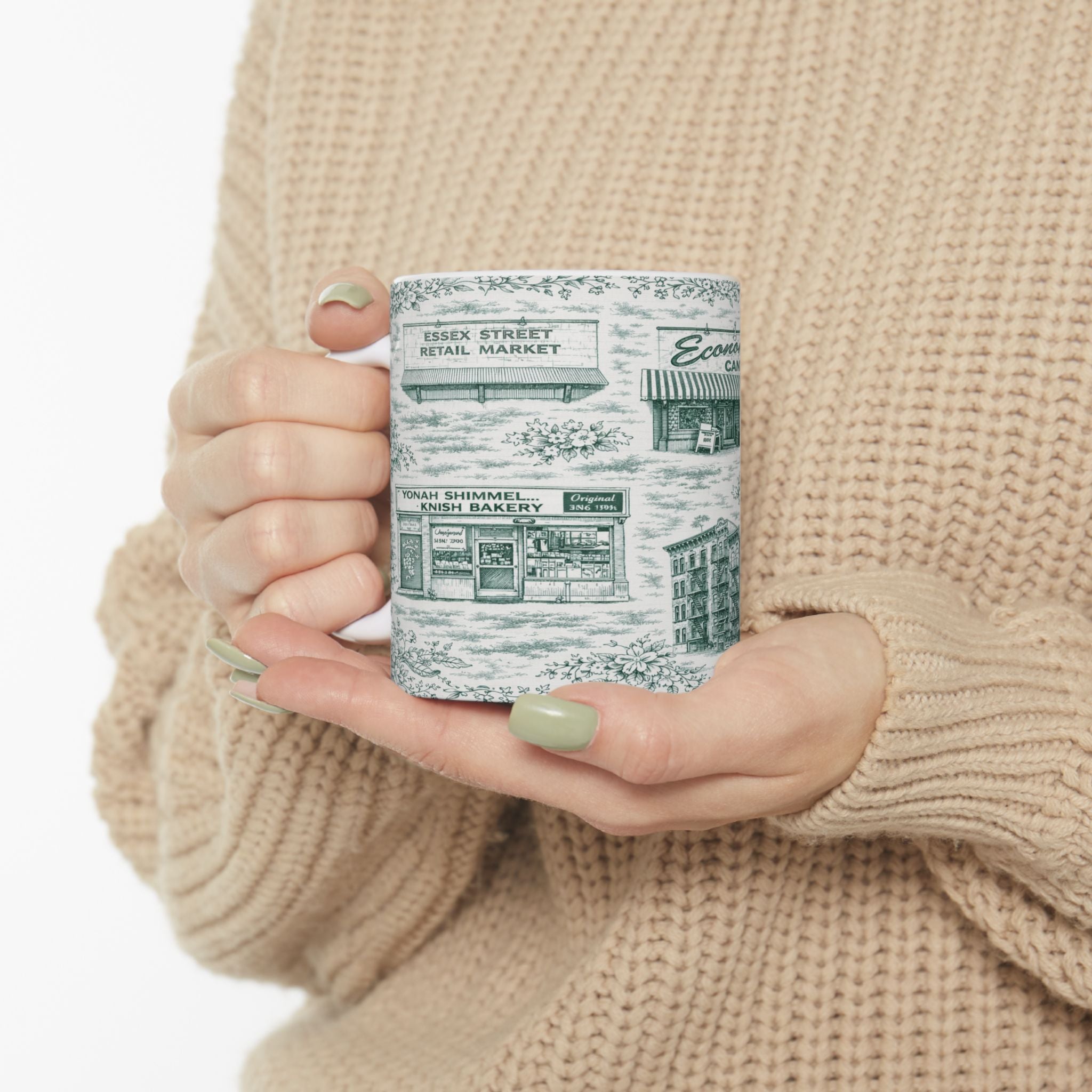 Lower East Side Green Toile de Jouy Mug | NYC Chinoiserie Ceramic Mug
