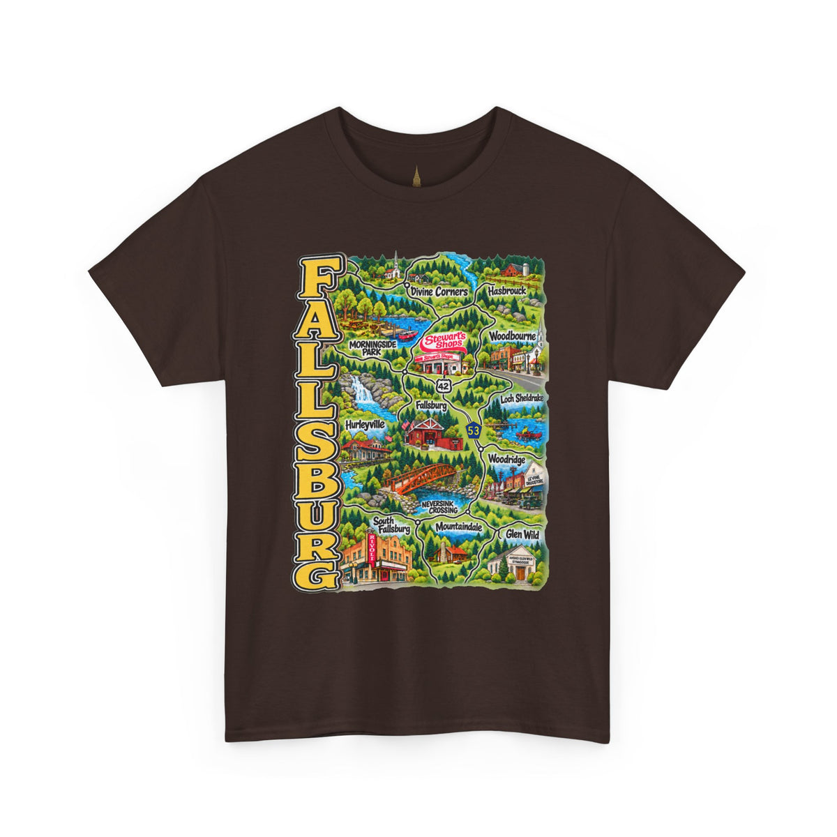 Fallsburg, NY Map T-Shirt  Catskills Upstate New York Tee