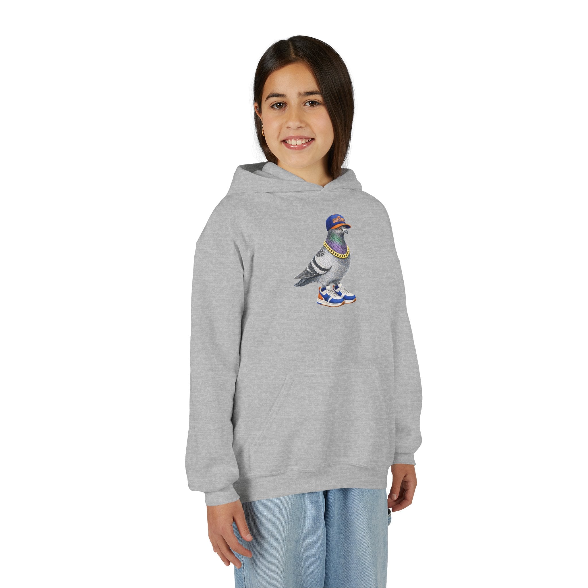 Customizable Queens NYC Pigeon NYC Kids Hoodie | New York Baseball Fan Bird Lovers Childrens Hooded Sweatshirt
