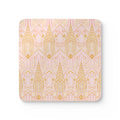 Art Deco Chrysler Building Gold & Pink Cork Coaster Set — Geometric Cocktail Coasters Set of 4