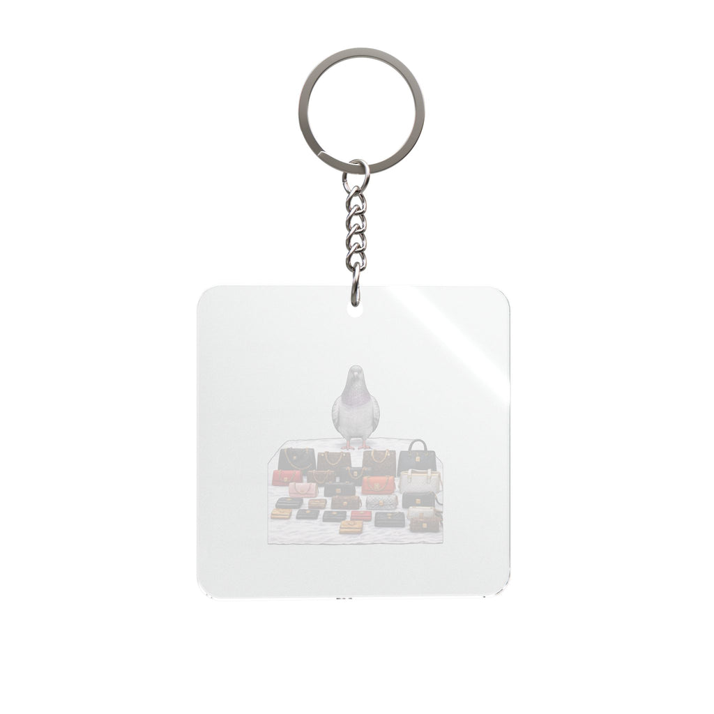 Customizable Canal Street NYC Pigeon Square Keychain | Luxury Handbags Bird Lovers Bag Charm Keyring Gift