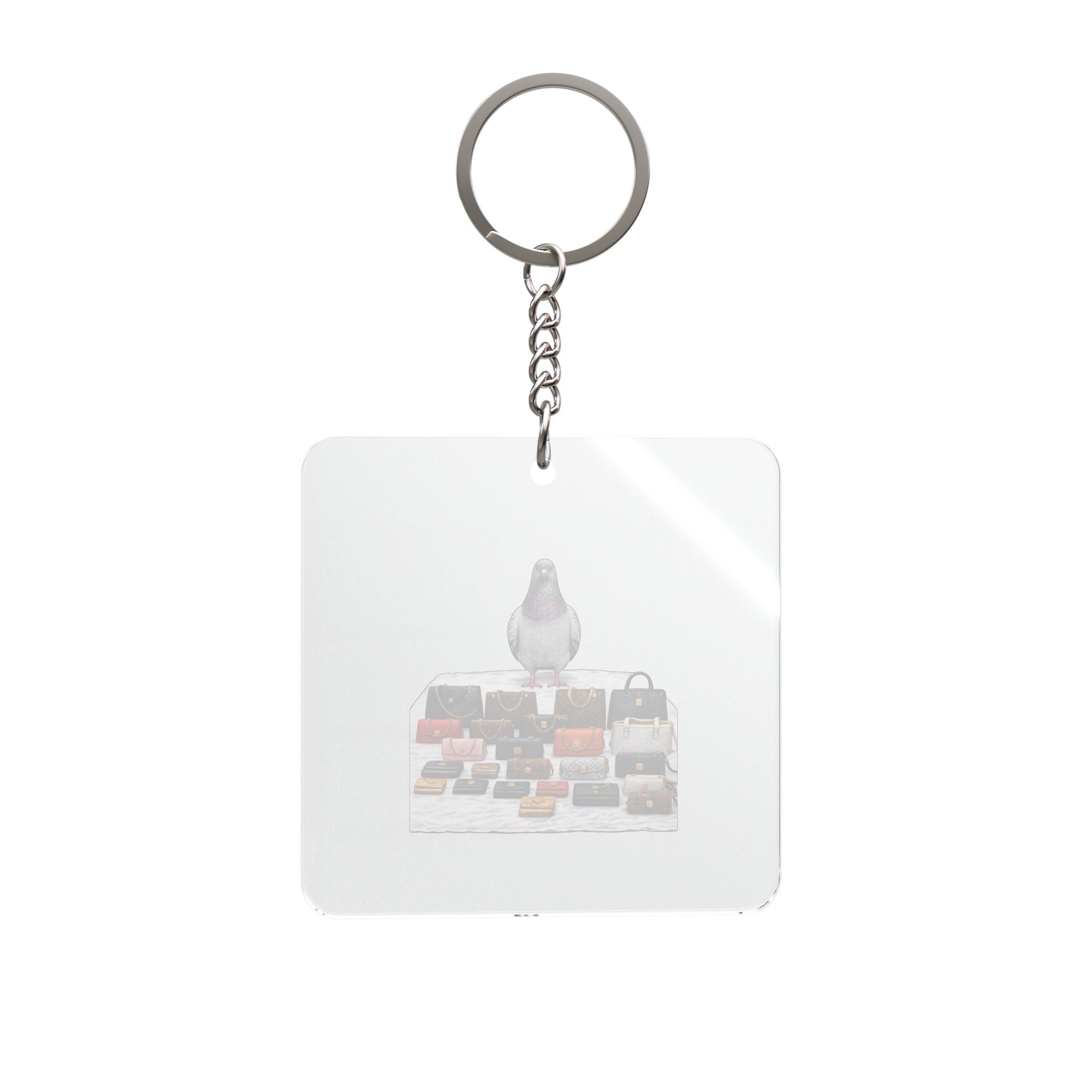 Customizable Canal Street NYC Pigeon Square Keychain | Luxury Handbags Bird Lovers Bag Charm Keyring Gift