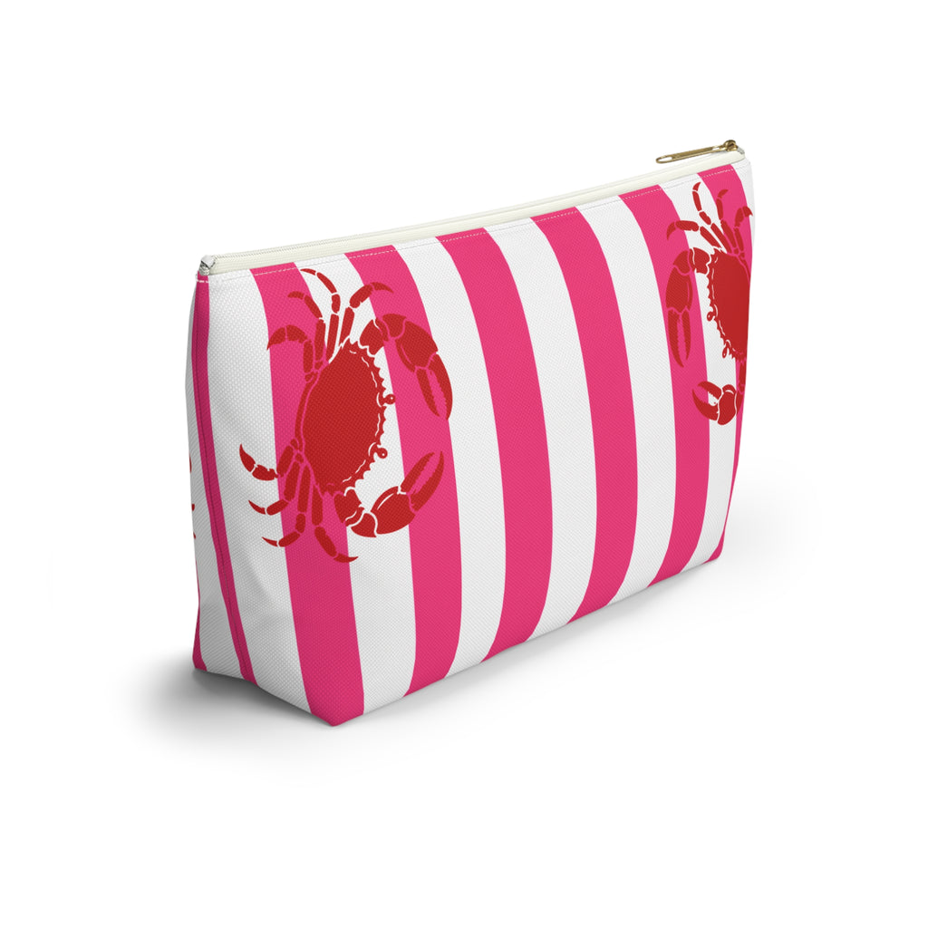 Customizable Hamptons Crab Pink and White Makeup Pouch —  T-Bottom Travel Bag