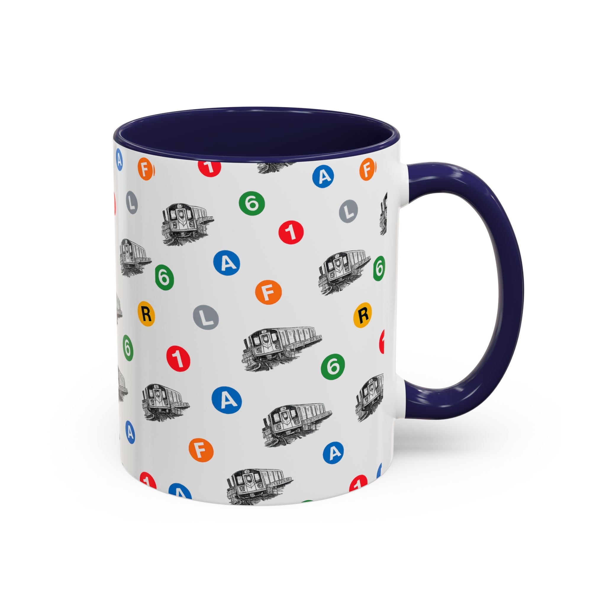 New York Subway Train Transit Icons Mug | NYC Metro Subway Pattern Accent Coffee Tea Mug 11oz