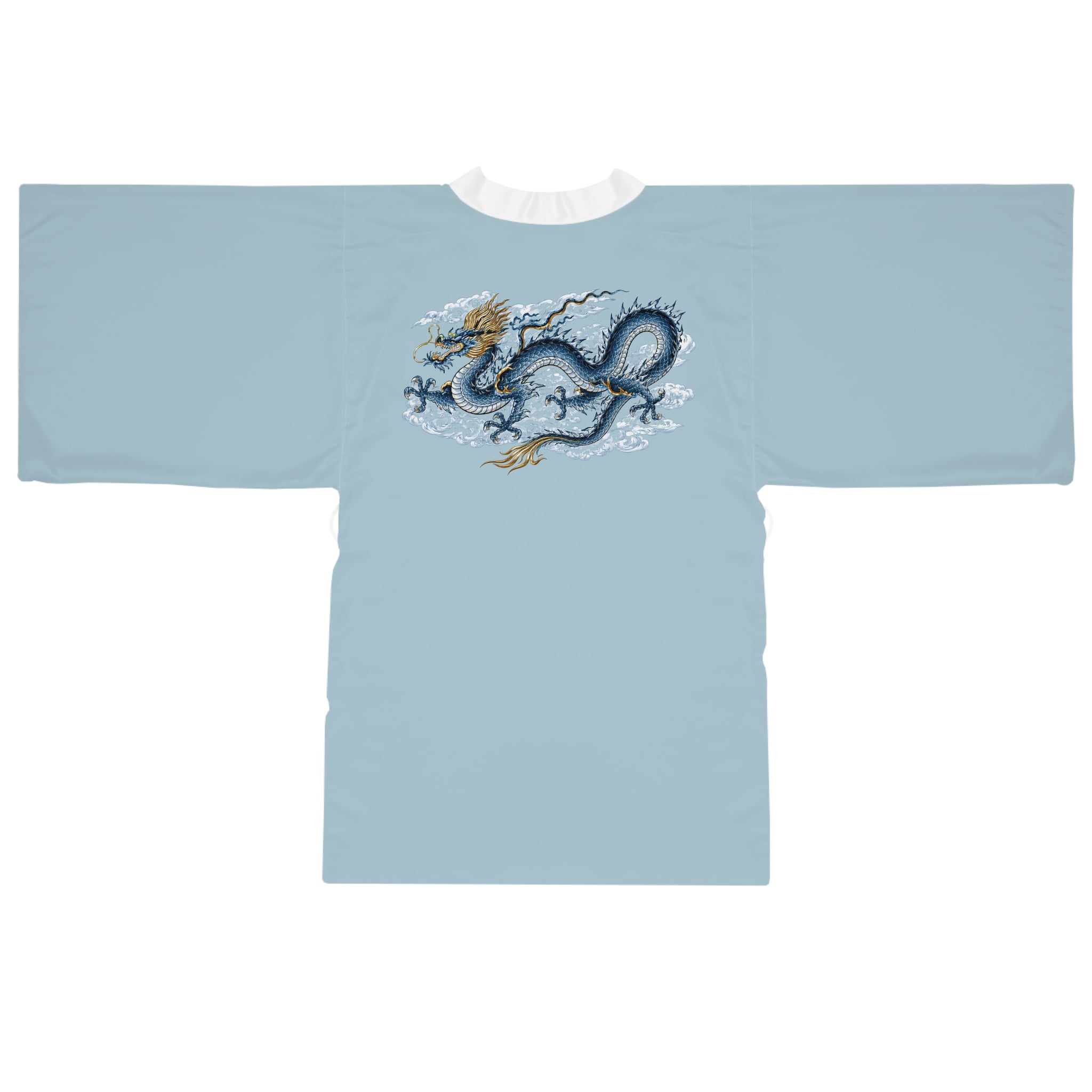 Chinatown Dragon Kimono Robe — Blue Chinese Dragon Long Sleeve House Robe