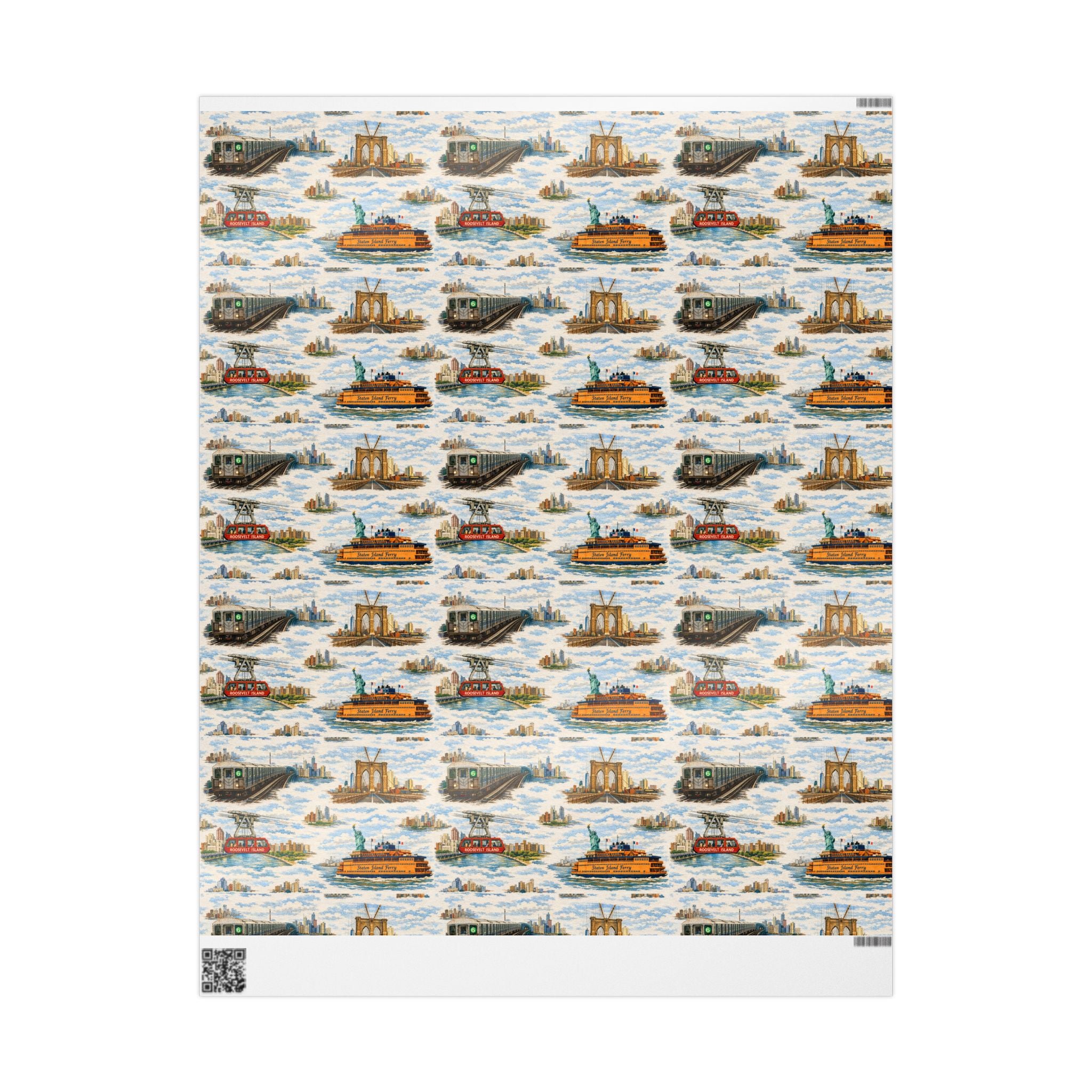 NYC Commuter Bridge & Tunnel Proud Toile NYC Gift Wrapping Paper | New York City Transit Subway Ferry Toile Pattern Roll