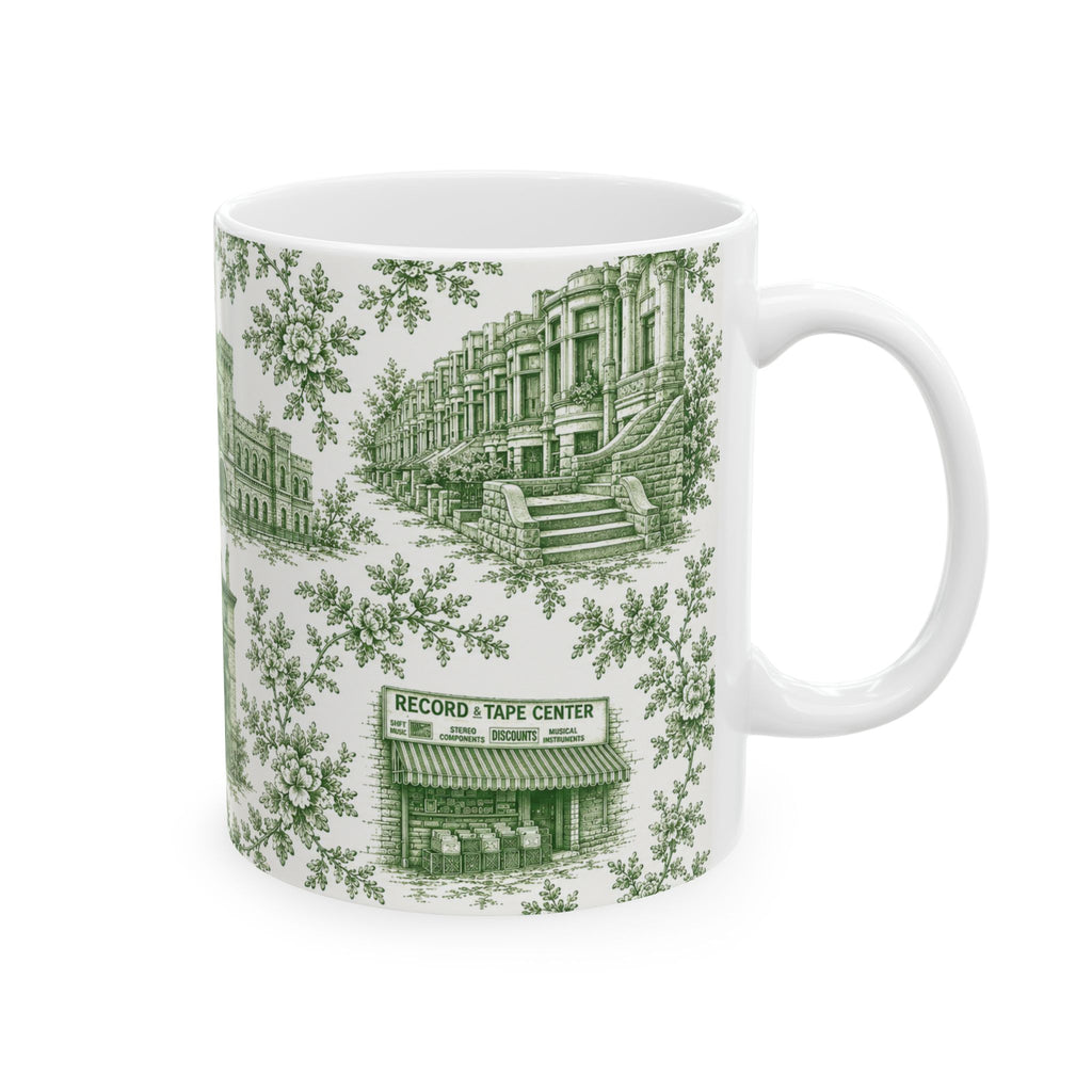 Park Slope Green Toile de Jouy Mug | NYC Chinoiserie Ceramic Coffee Cup
