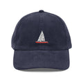 Central Park Model Sailboat Embroidered Corduroy Cap — Navy Trucker Hat