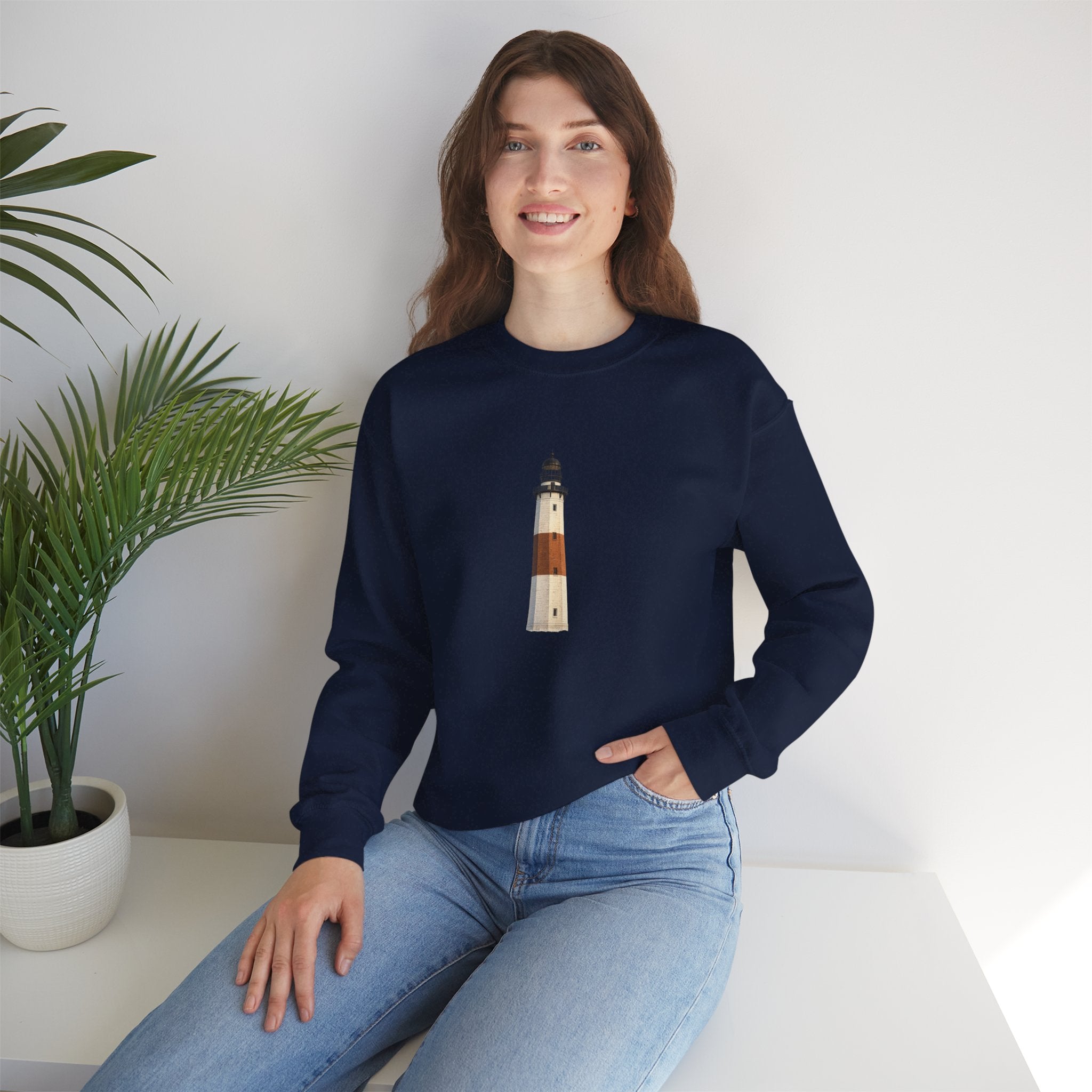Montauk Lighthouse Minimalist Crewneck Sweatshirt — Montauk Coastal Nautical Graphic Sweater