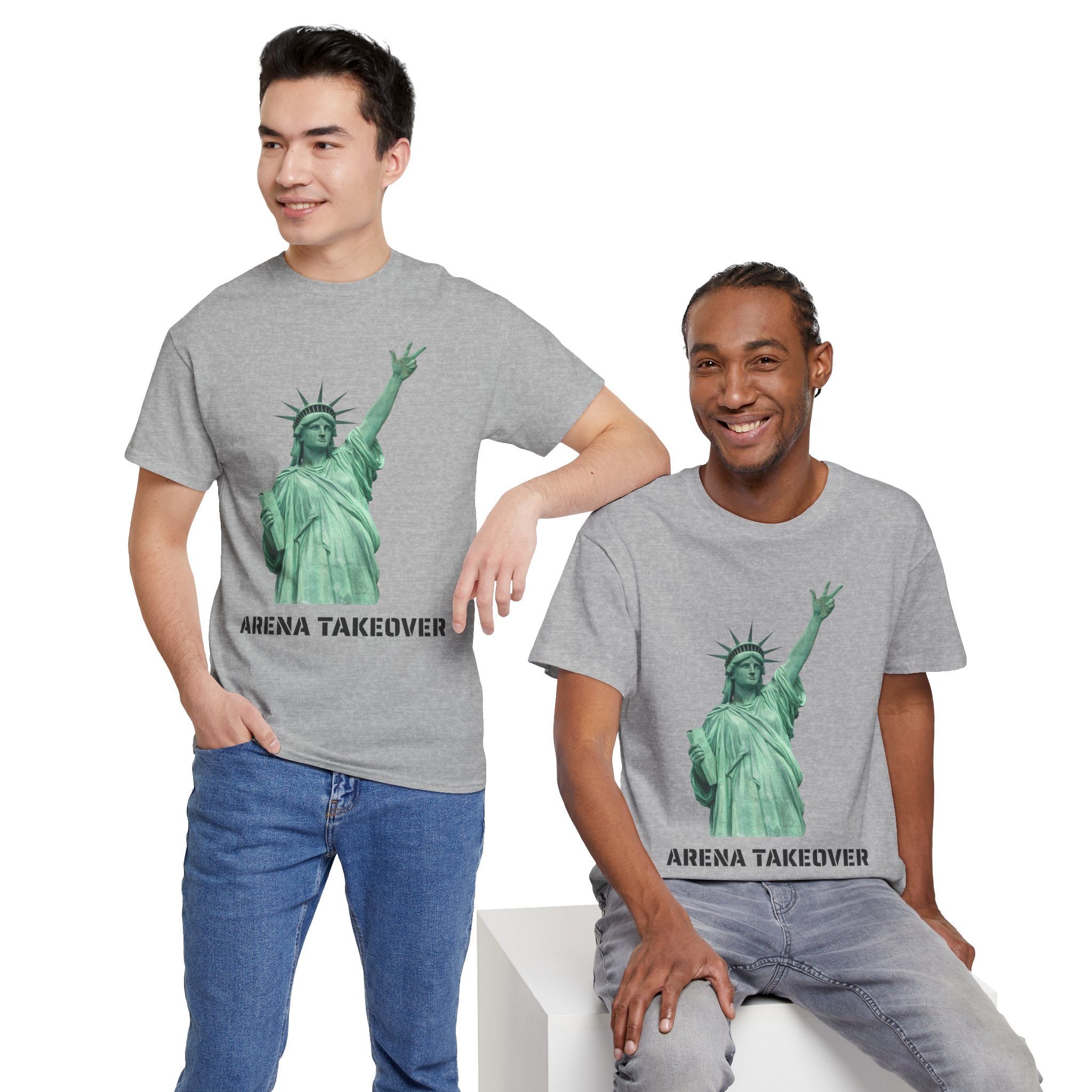 Arena Takeover Statue of Liberty Three Points T-Shirt | NYC Jalen Brunson Basketball 3 Point Shot Tee