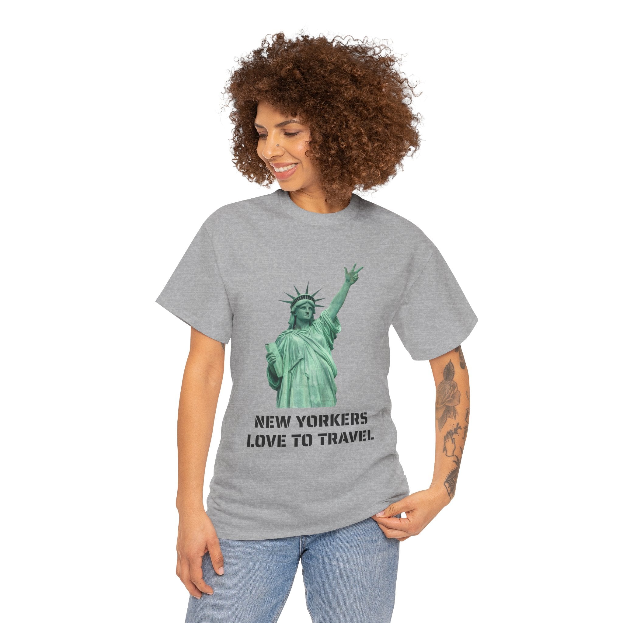 New Yorkers Love To Travel Statue of Liberty Three Points T-Shirt | NYC Jalen Brunson Basketball 3 Point Shot Tee
