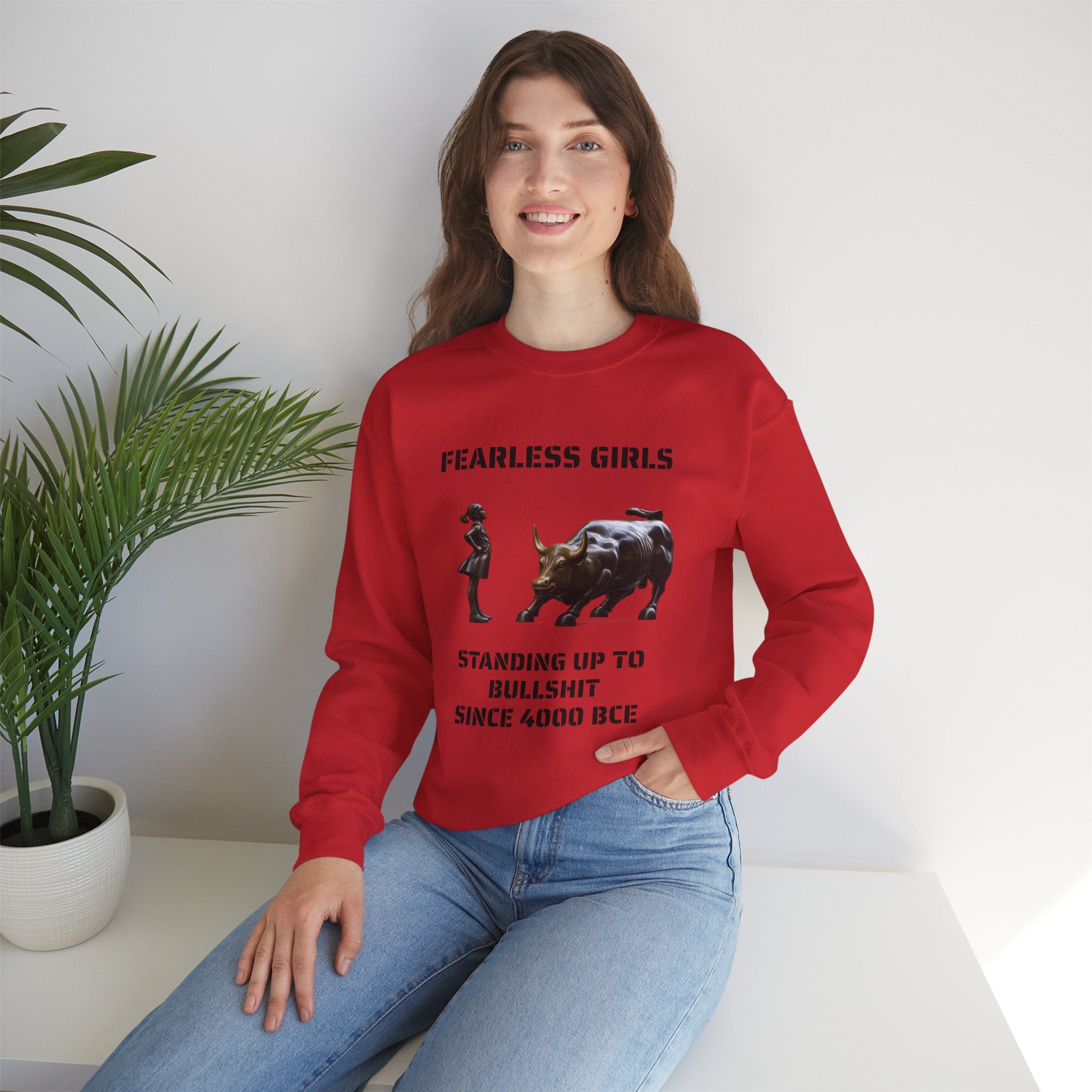 Fearless Girl Raging Bull Statue graphic Sweatshirt | NYC Empowerment, Feminist Design Sweater