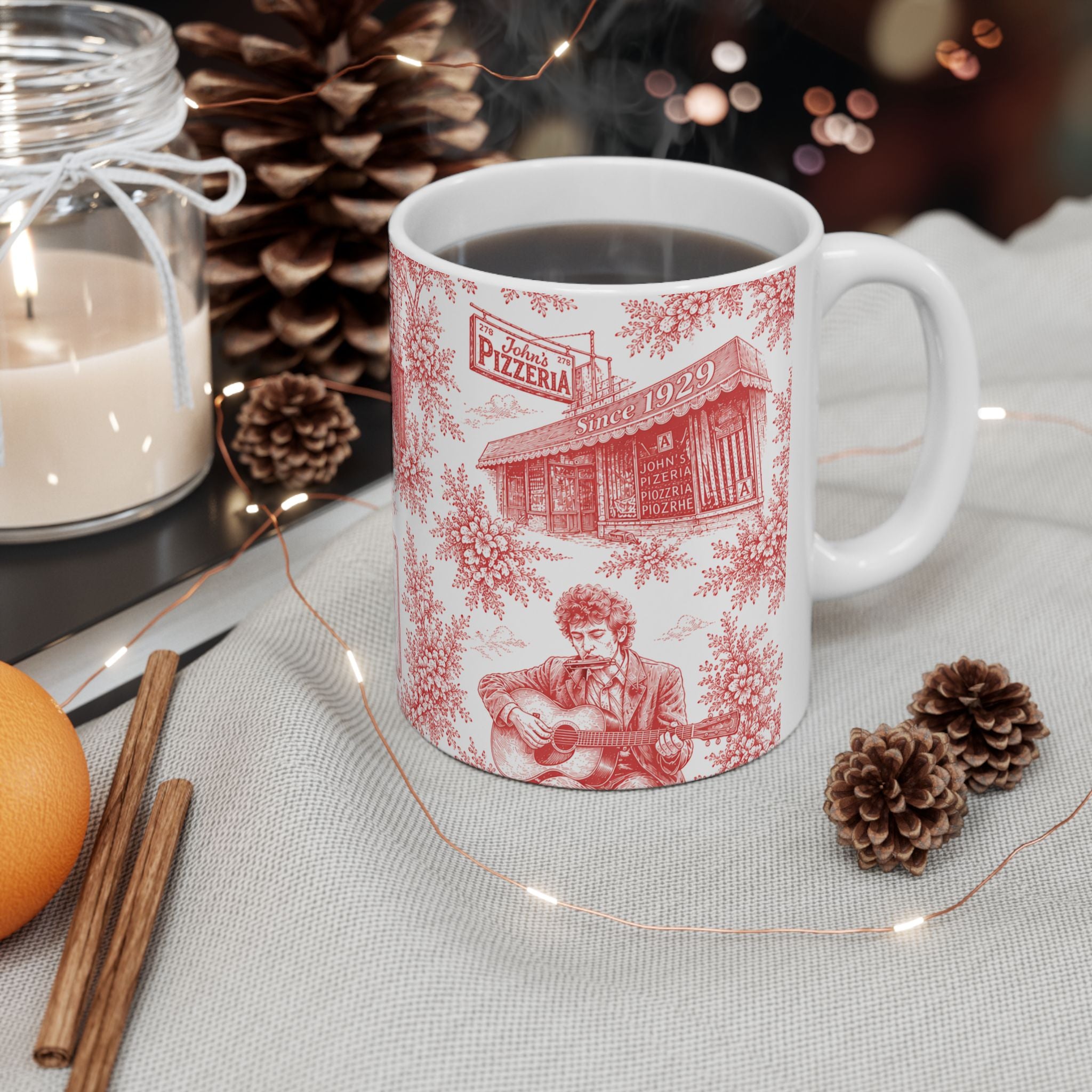 Greenwich Village Red Toile de Jouy Mug | NYC Chinoiserie Ceramic Coffee Cup