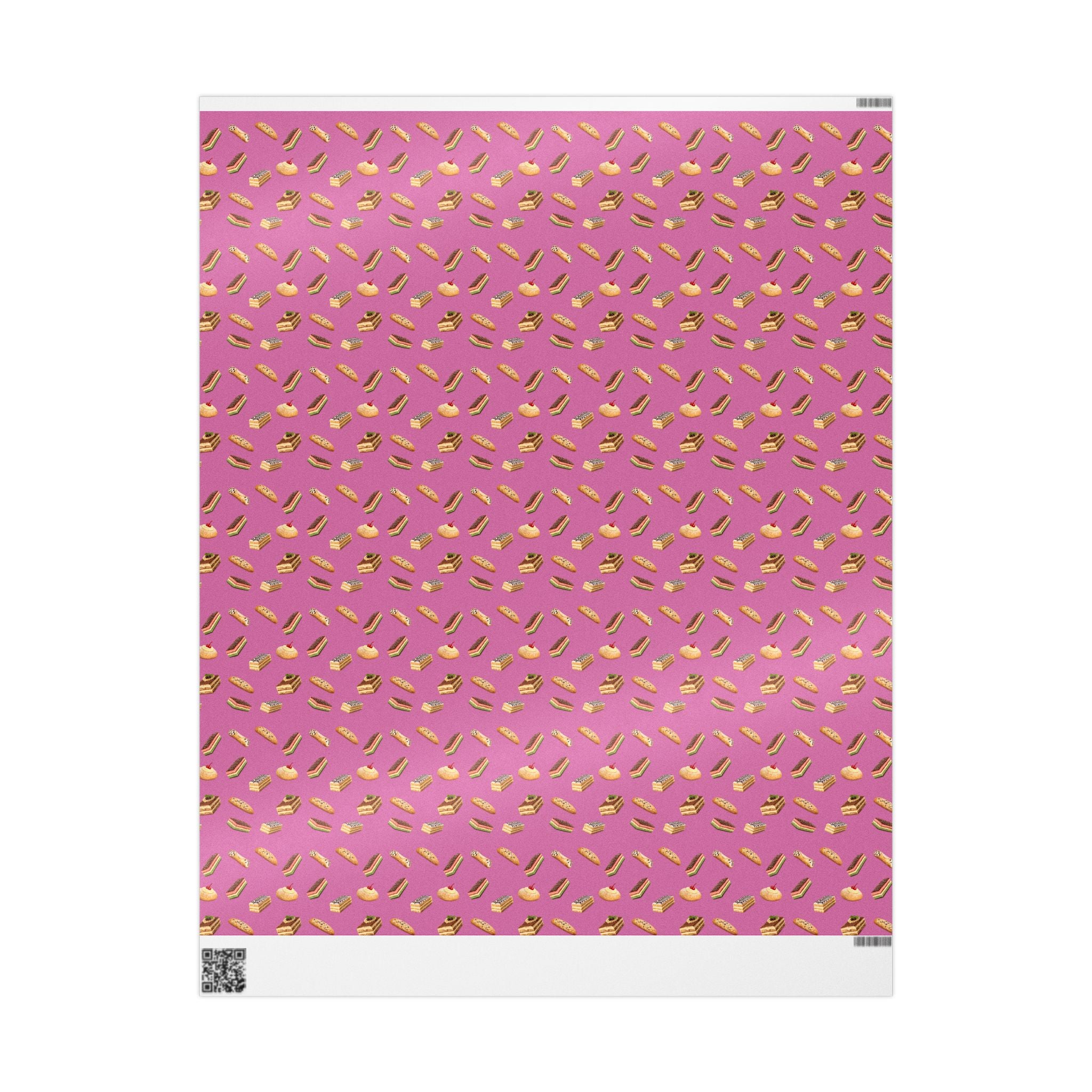 Italian Bakery Pastry Pattern Gift Wrap Paper | Pink Bakery Pastries Wrapping Paper Roll