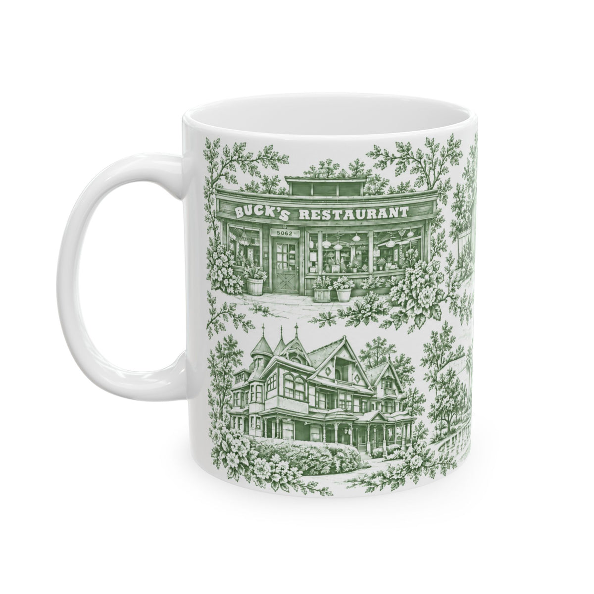 Silicon Valley Green Toile de Jouy 11oz Ceramic Mug