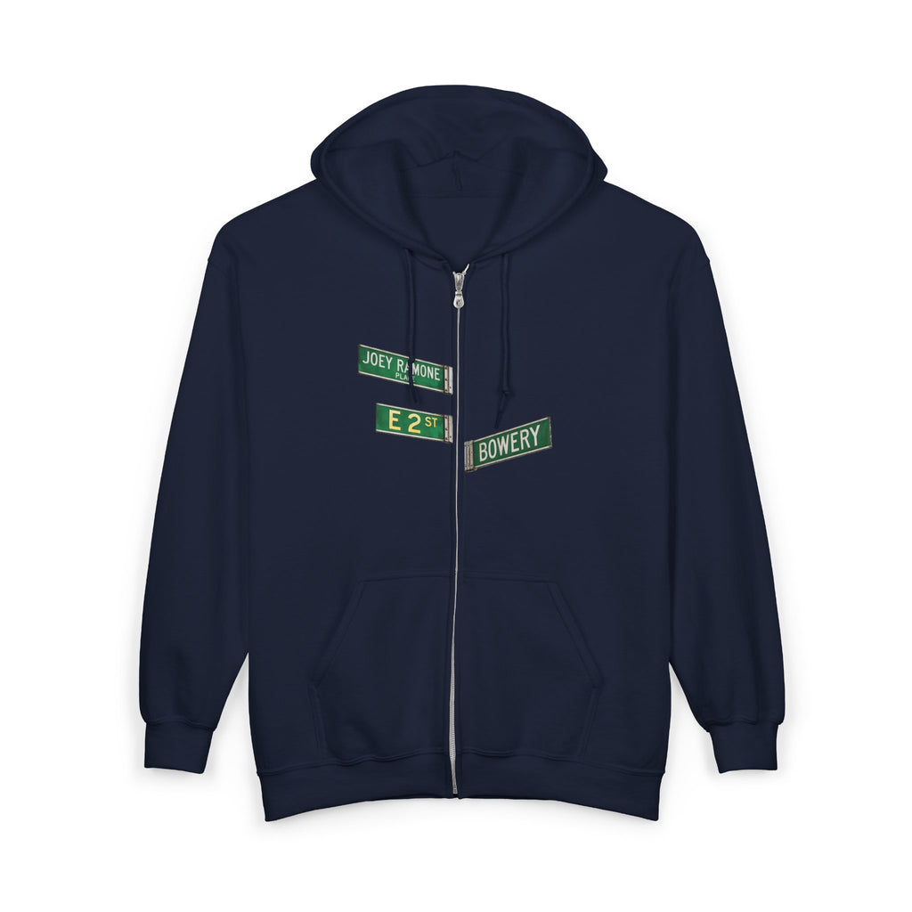 East Village Street Sign Zip Up Hoodie | New York City LES Joey Ramone Place Bowery Hooded Sweatshirt