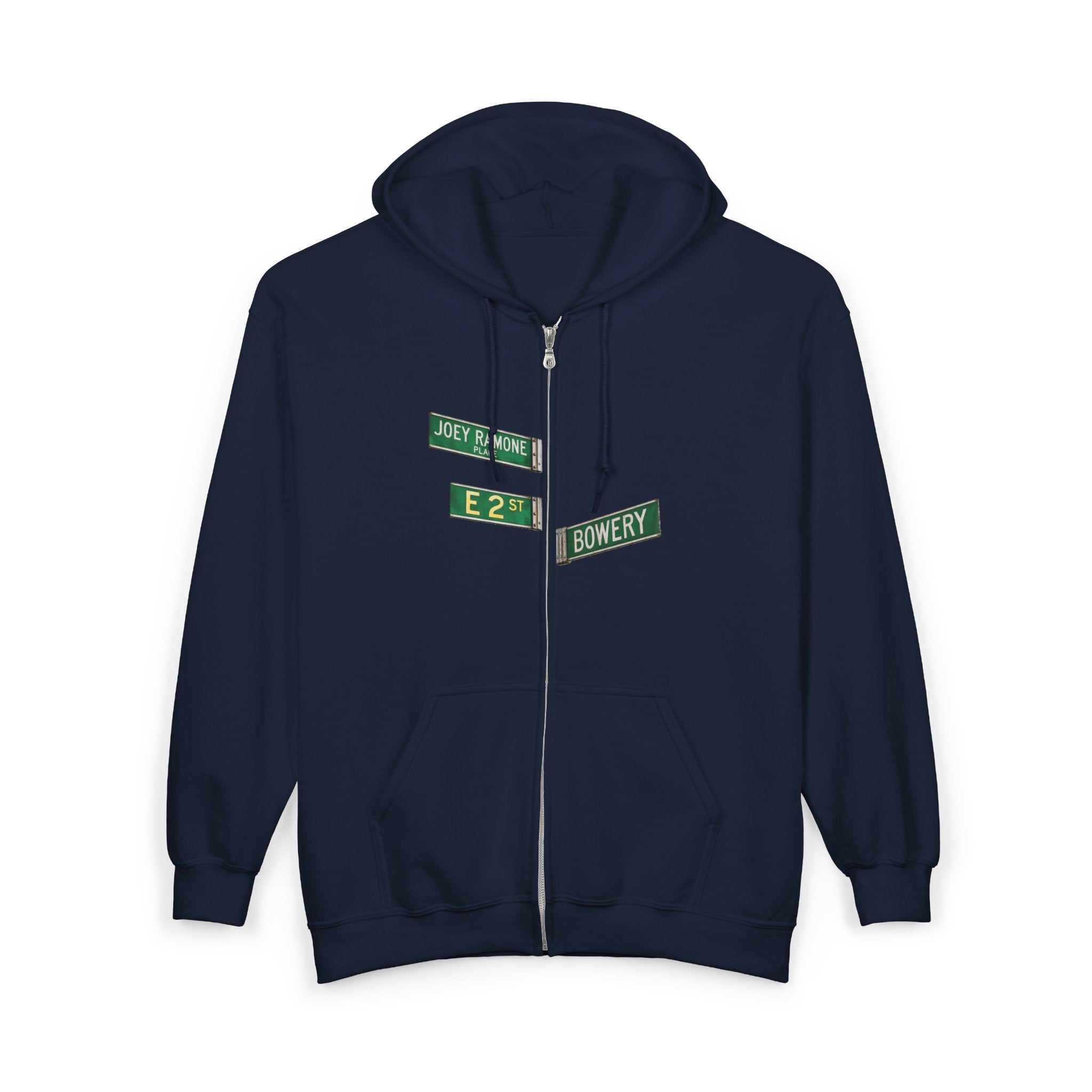 East Village Street Sign Zip Up Hoodie | New York City LES Joey Ramone Place Bowery Hooded Sweatshirt