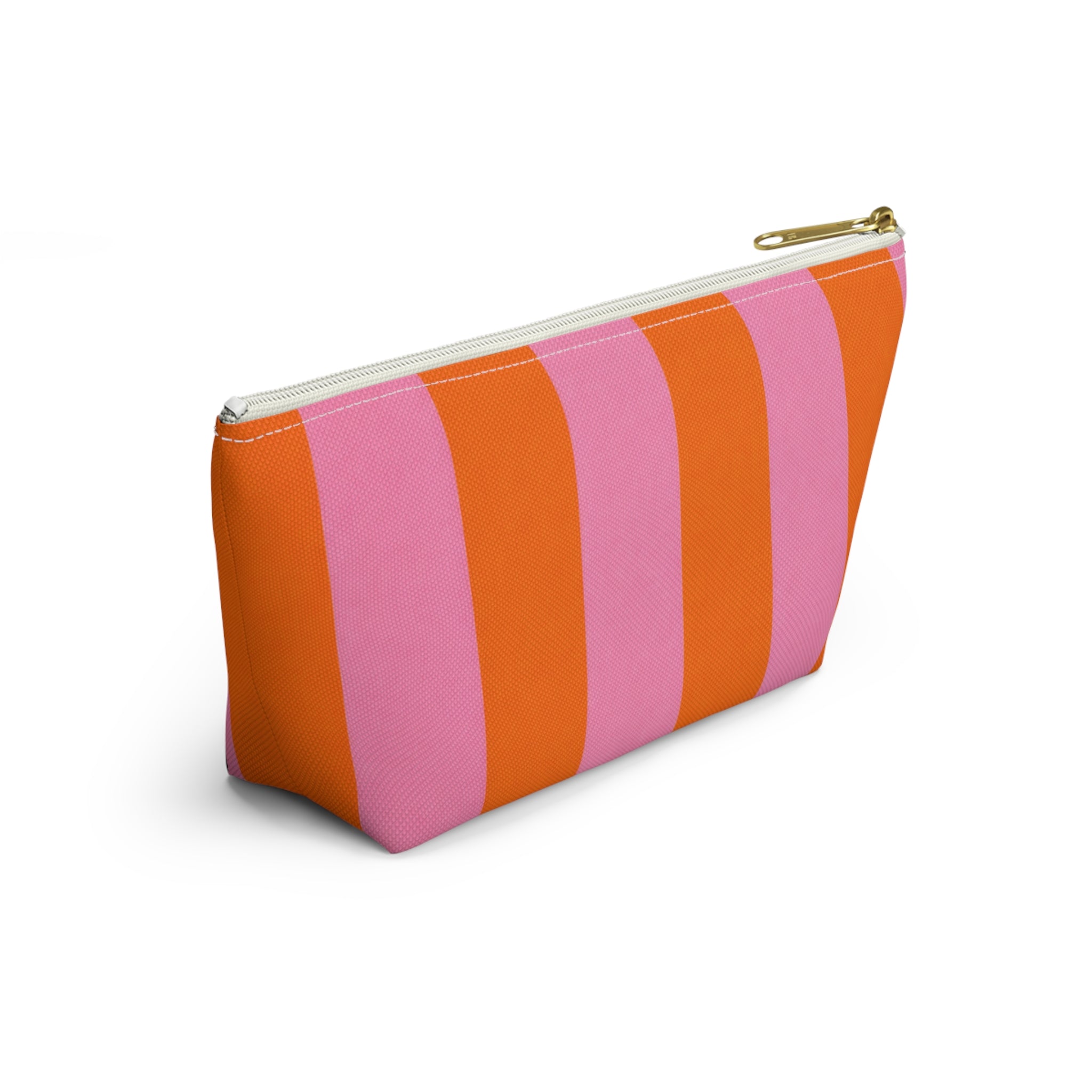 Customizable Striped Accessory Pouch — Pink & Orange T-Bottom Makeup Bag 2