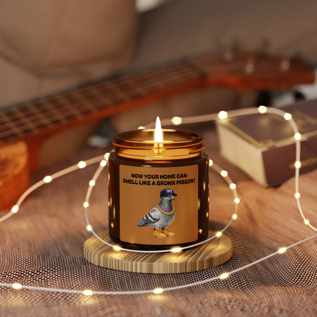 Customizable Bronx NYC Pigeon Scented Candle | Amber Jar Soy Candle New Yorker Gag Gift