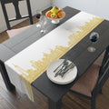 Gold Downtown New York City Skyline Table Runner — NYC Downtown Manhattan Cityscape Table Decor for Modern Dining