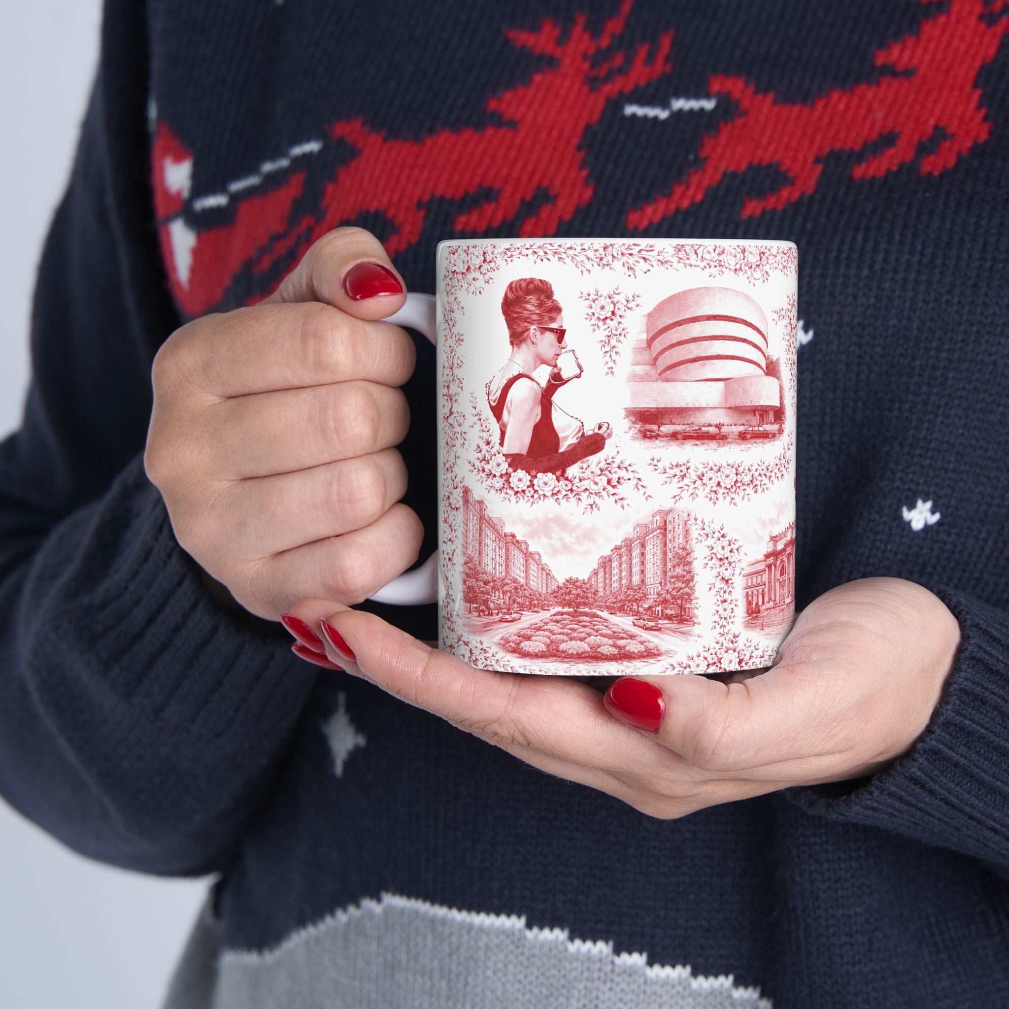 Upper East Side Red and White Toile de Jouy Mug | New York Chinoiserie Ceramic Mug
