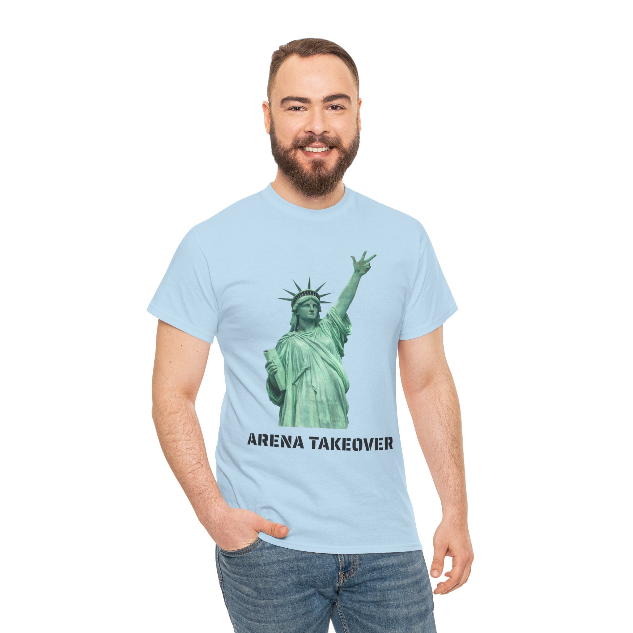Arena Takeover Statue of Liberty Three Points T-Shirt | NYC Jalen Brunson Basketball 3 Point Shot Tee