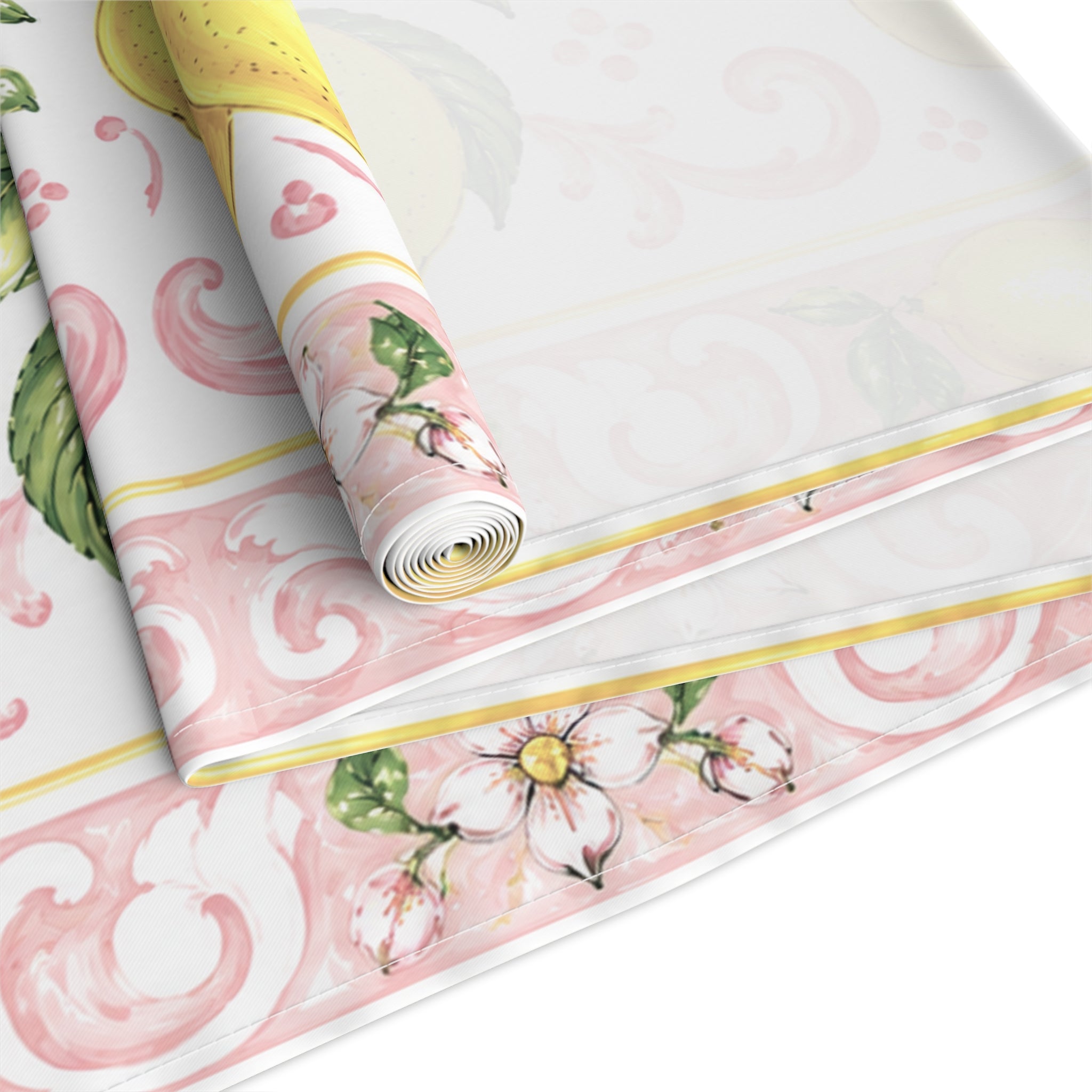 Little Italy Amalfi Pink with Lemon 4 Table Runner – Mediterranean Dining Decor
